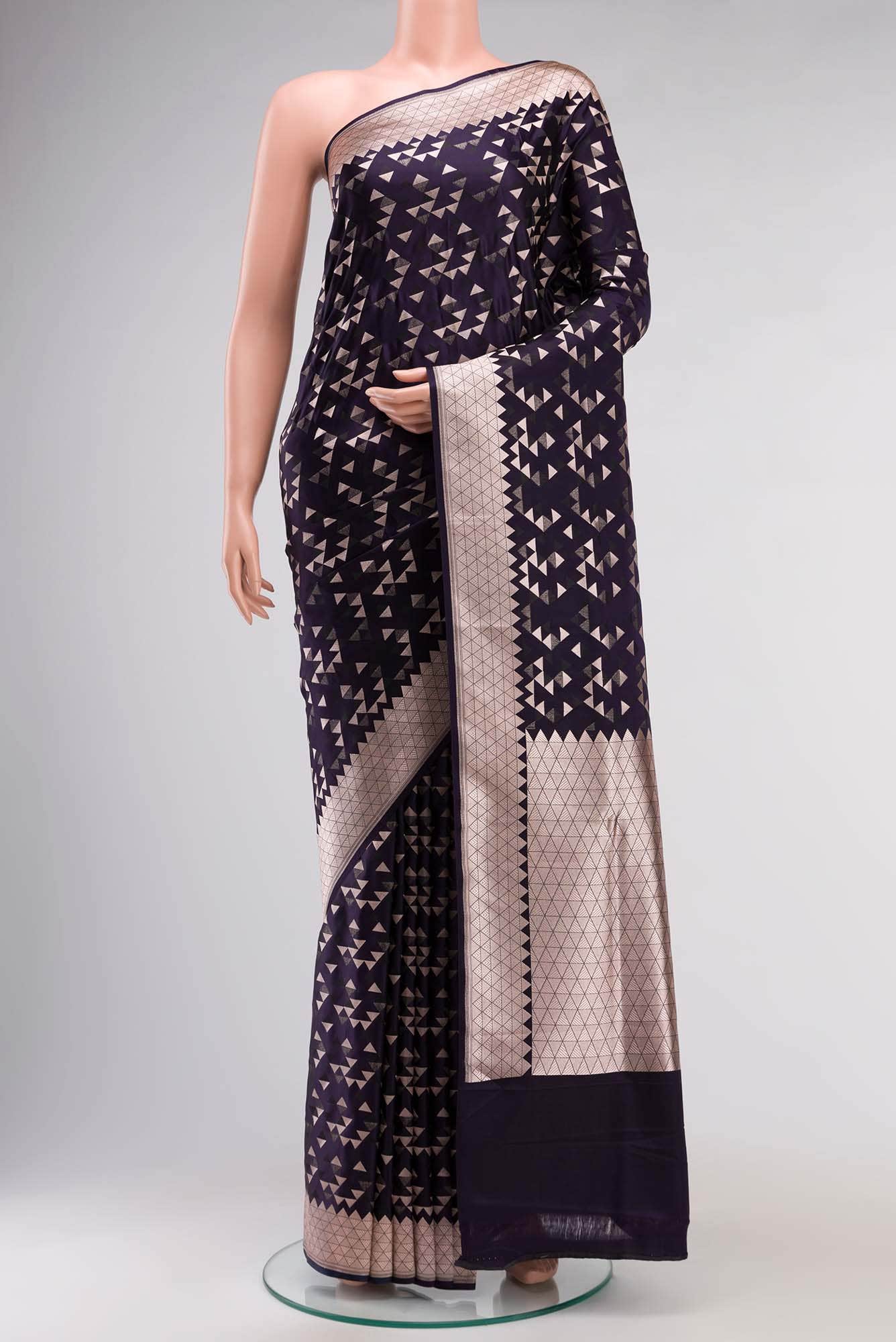 Navy Blue Blended Banarasi Silk Saree