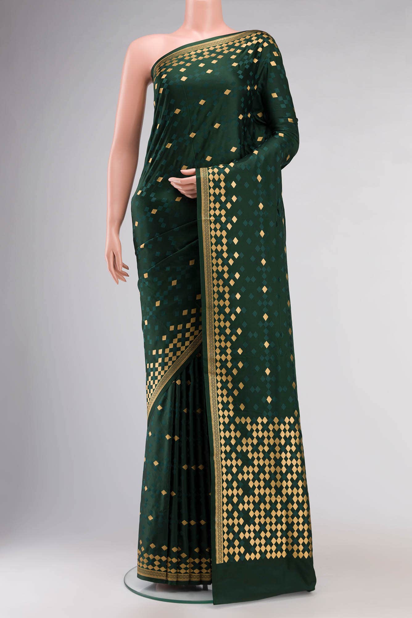 Bottle Green Blended Banarasi Silk Saree