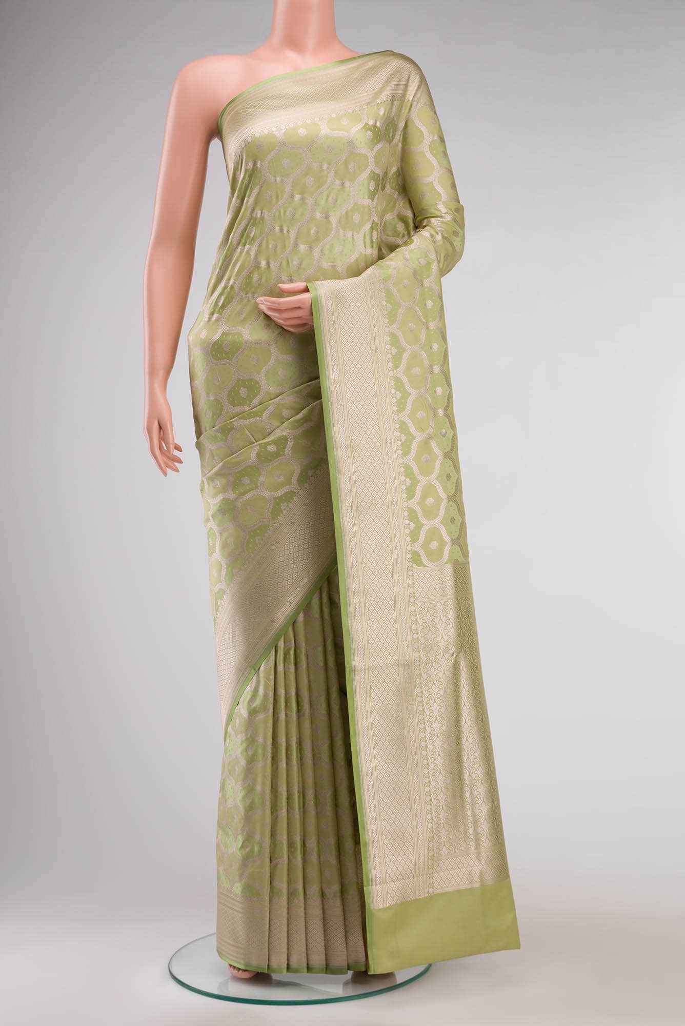 Pista Green Blended Banarasi Silk Saree