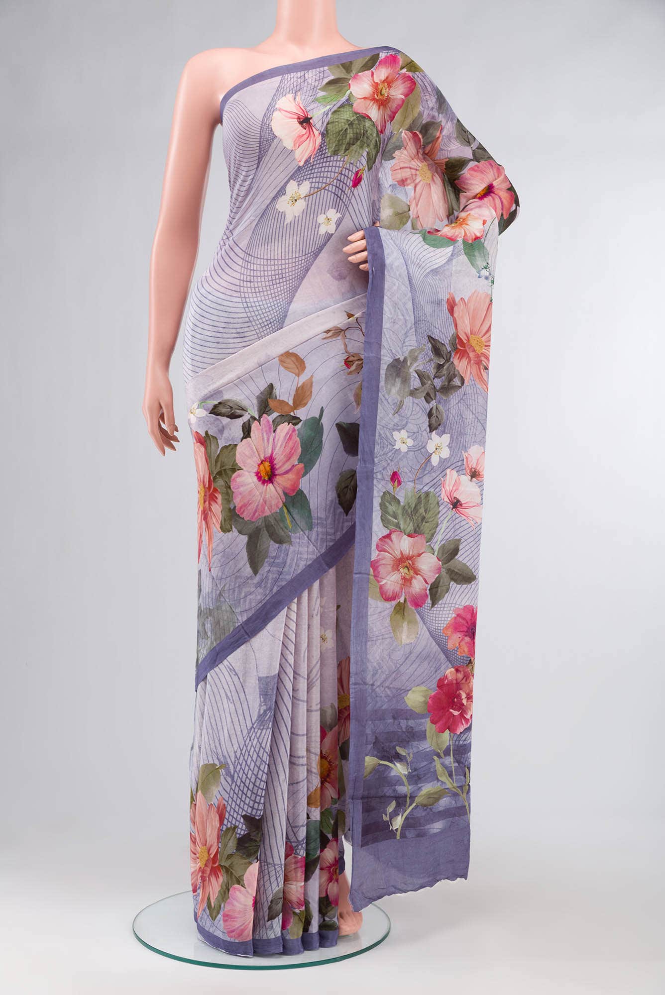 Lilac Blended Viscose Crepe Saree