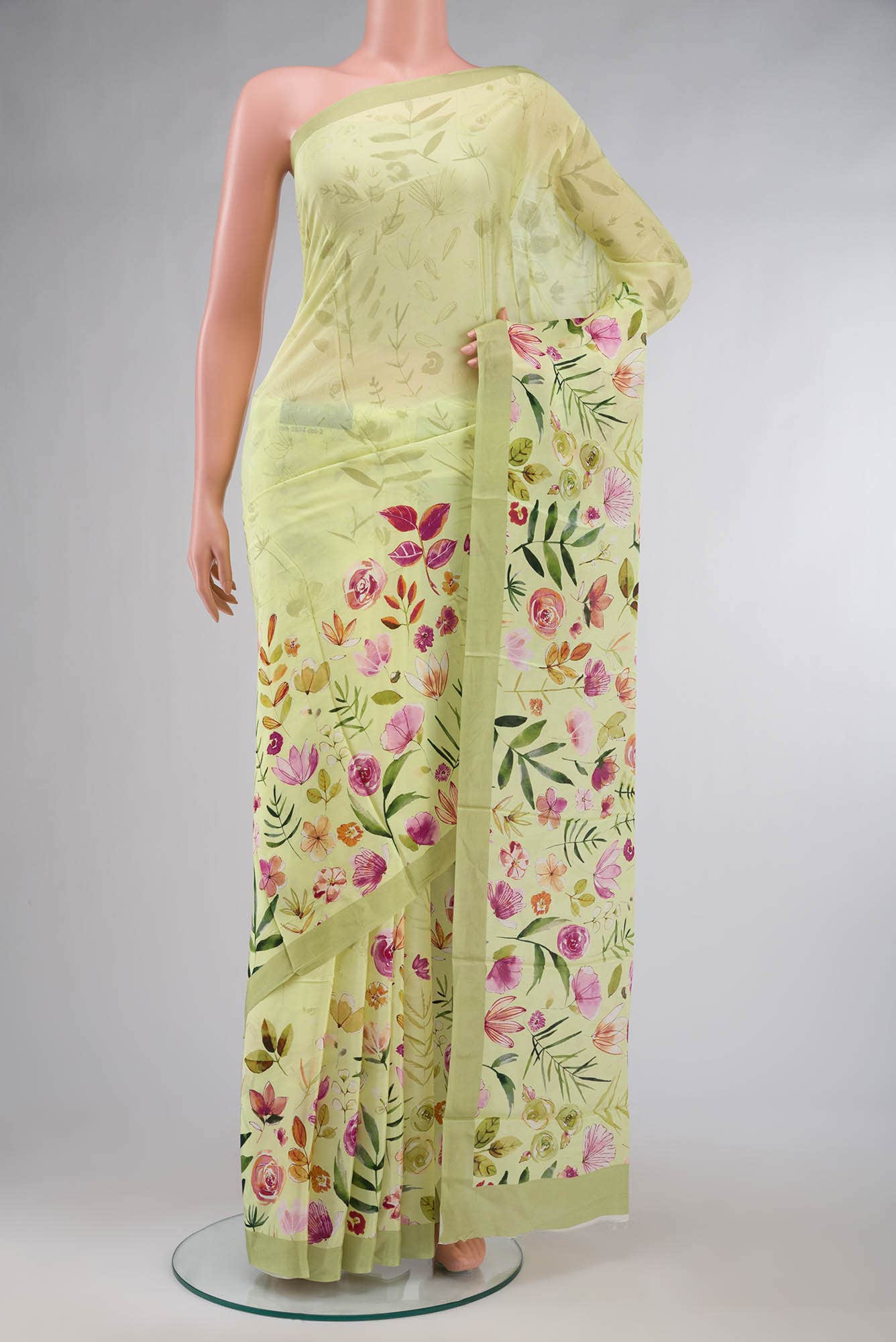 Lemon Yellow Blended Viscose Crepe Saree