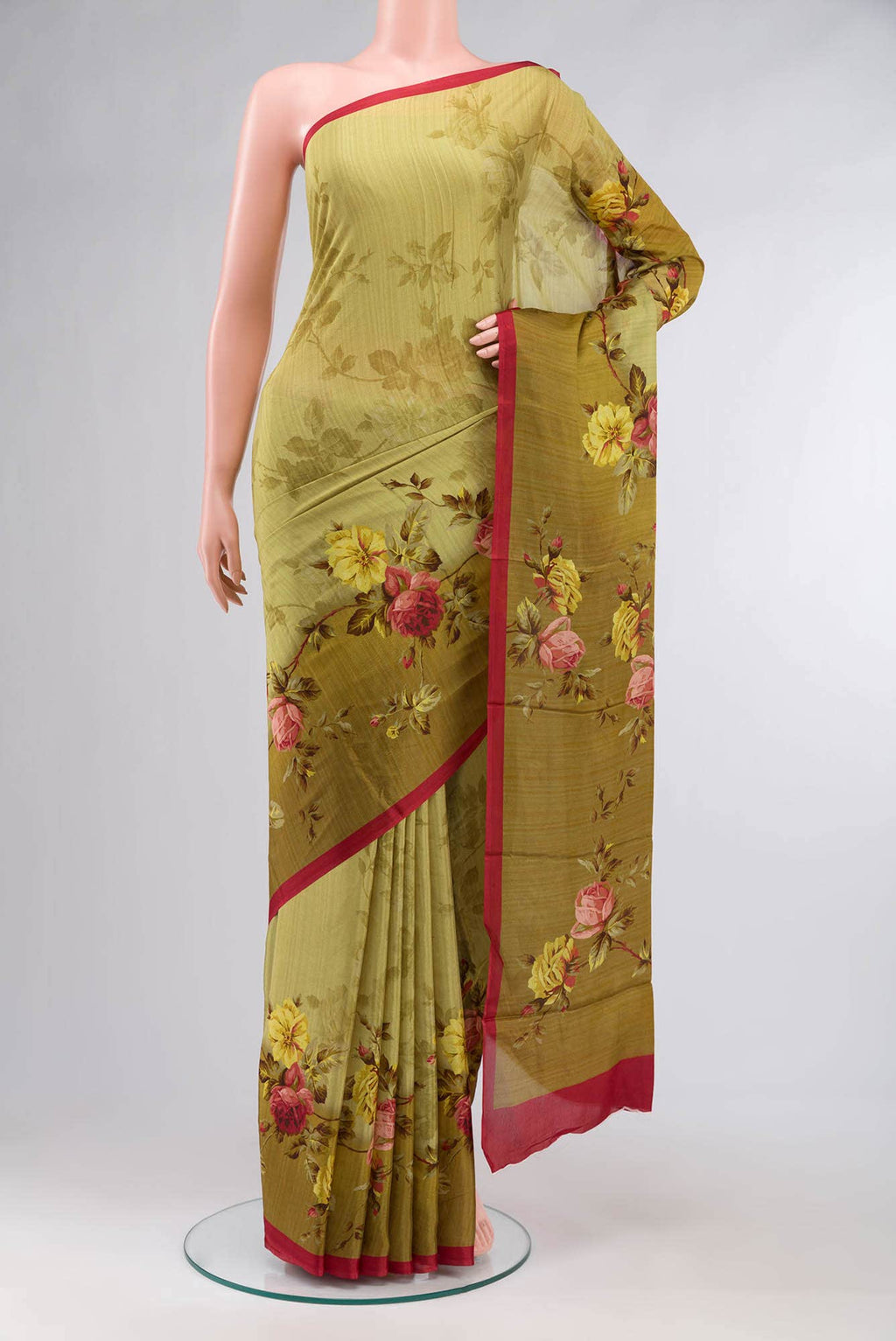 Mehandi Green Blended Viscose Crepe Saree