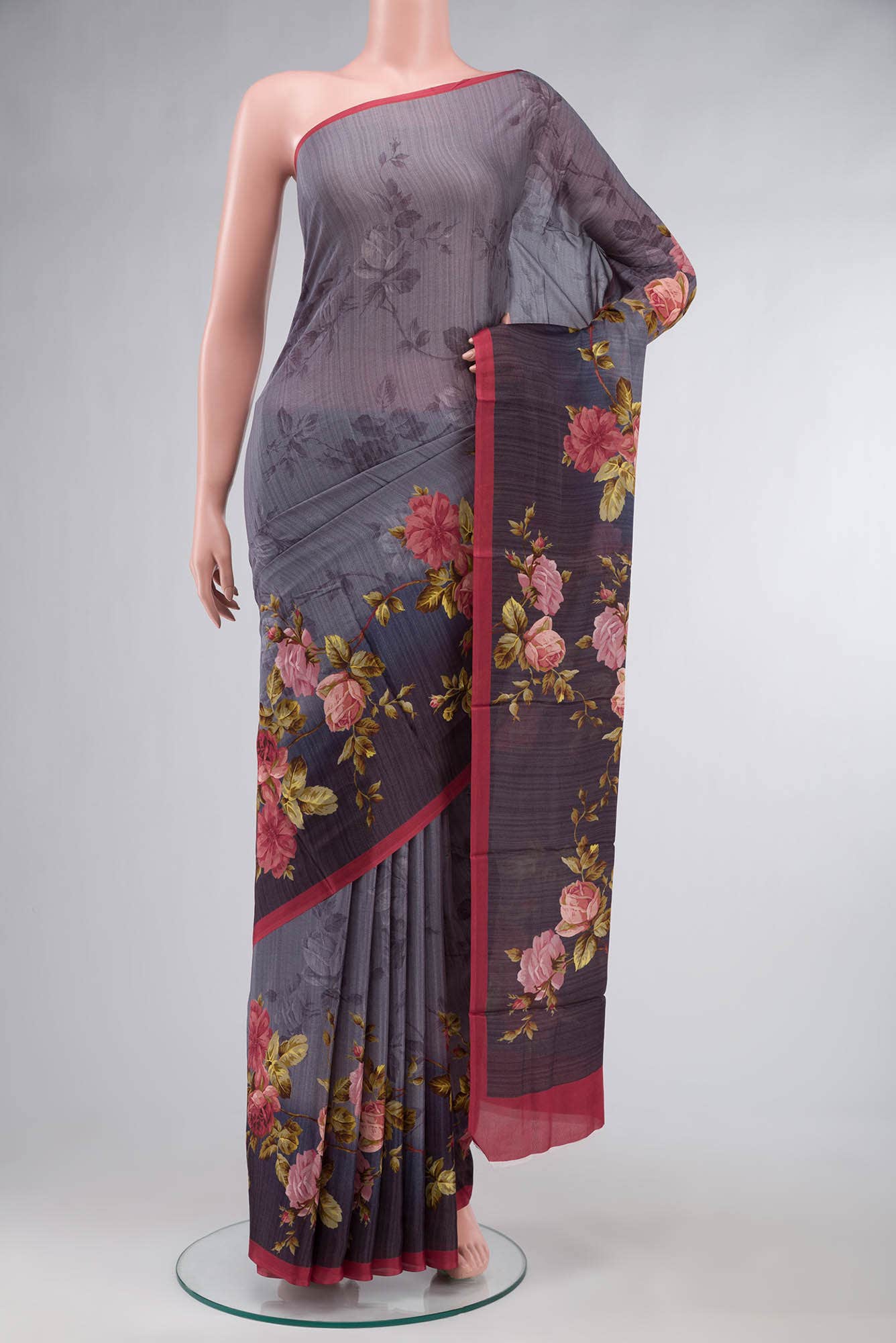 Grey Blended Viscose Crepe Saree