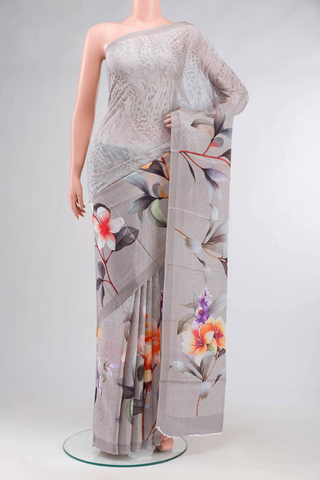 Grey Blended Viscose Crepe Saree