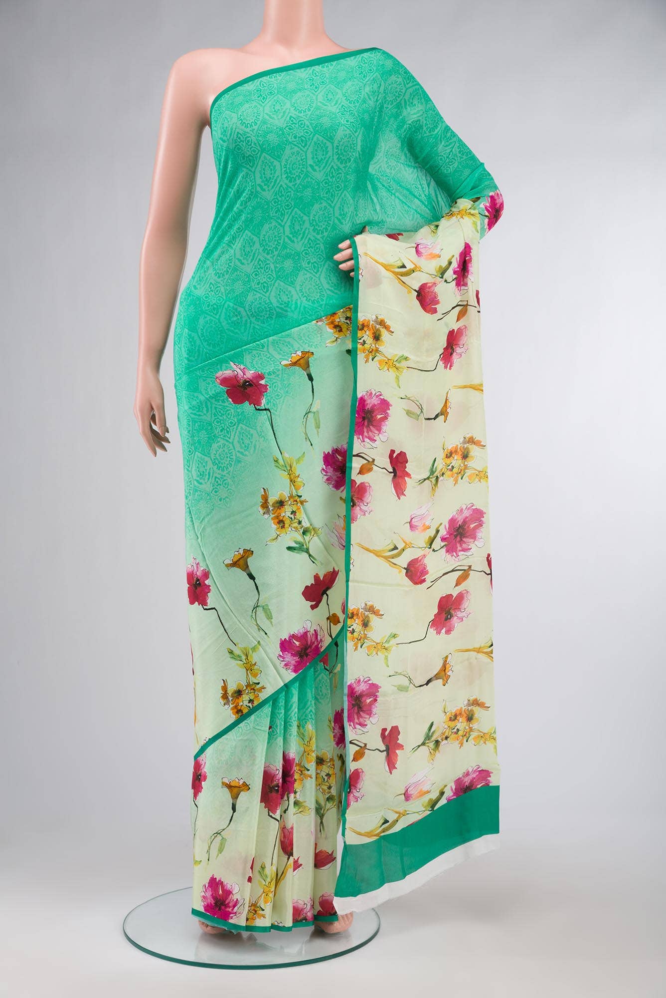 Green Blended Viscose Crepe Saree