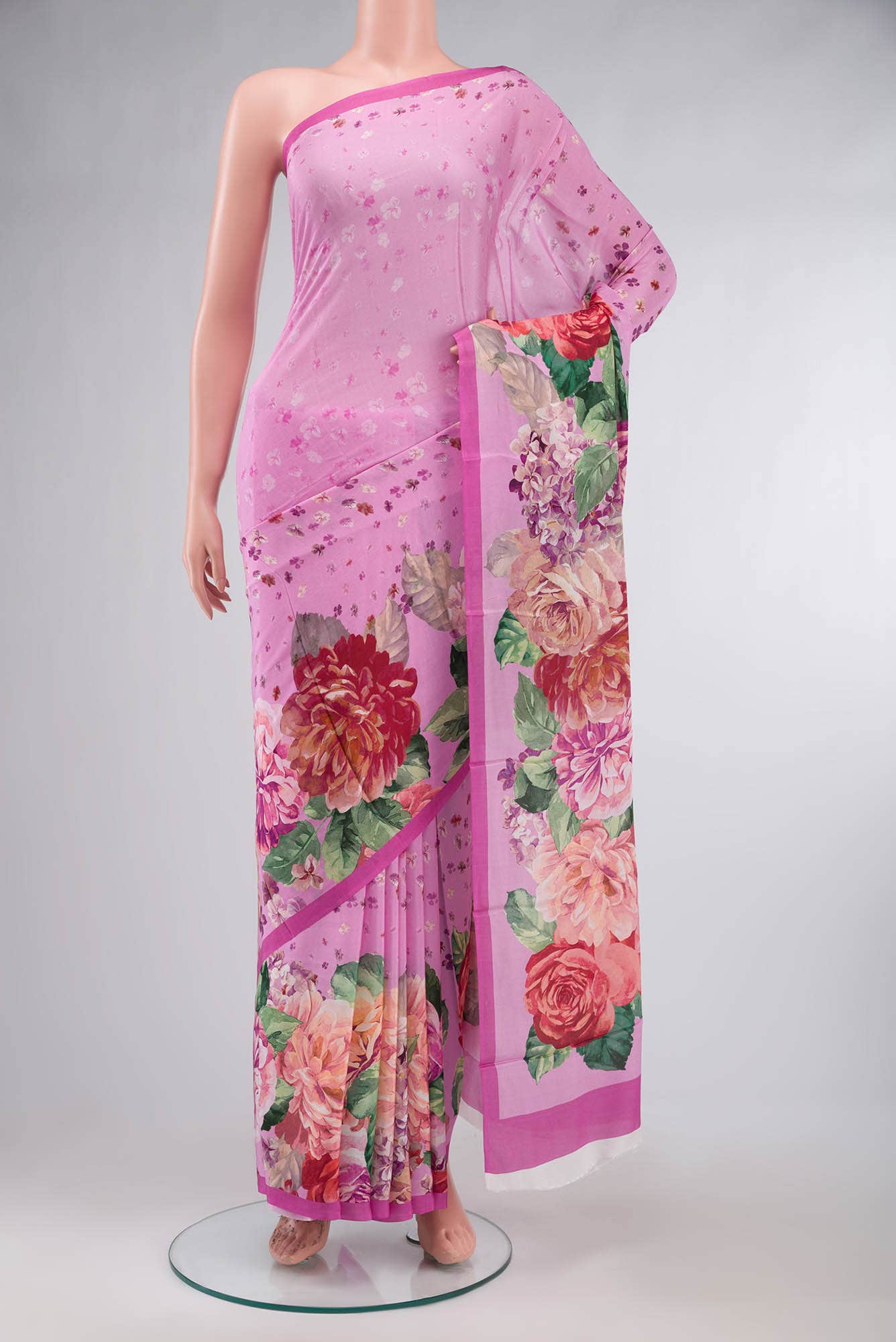 Pink Blended Viscose Crepe Saree