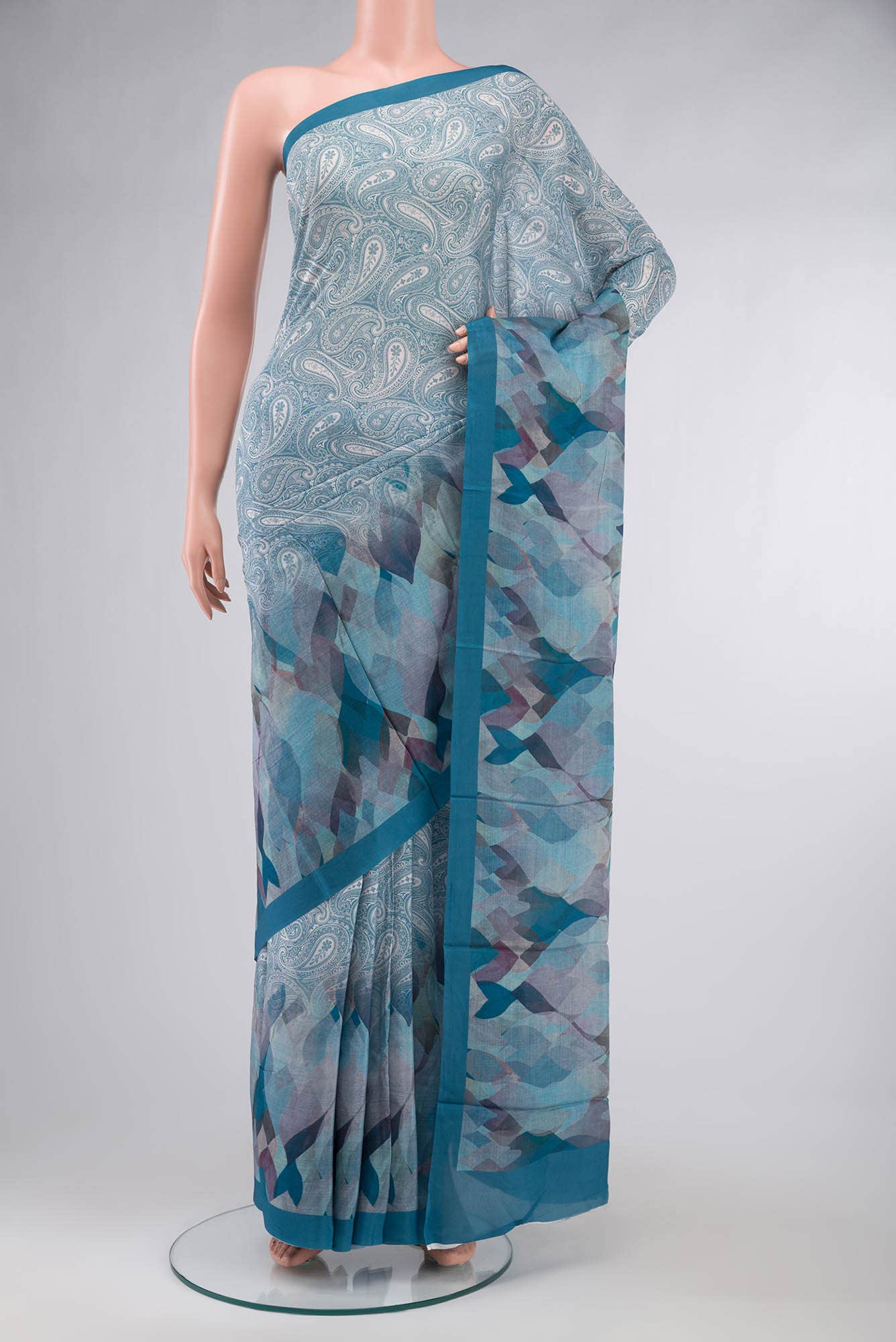 Blue Blended Viscose Crepe Saree
