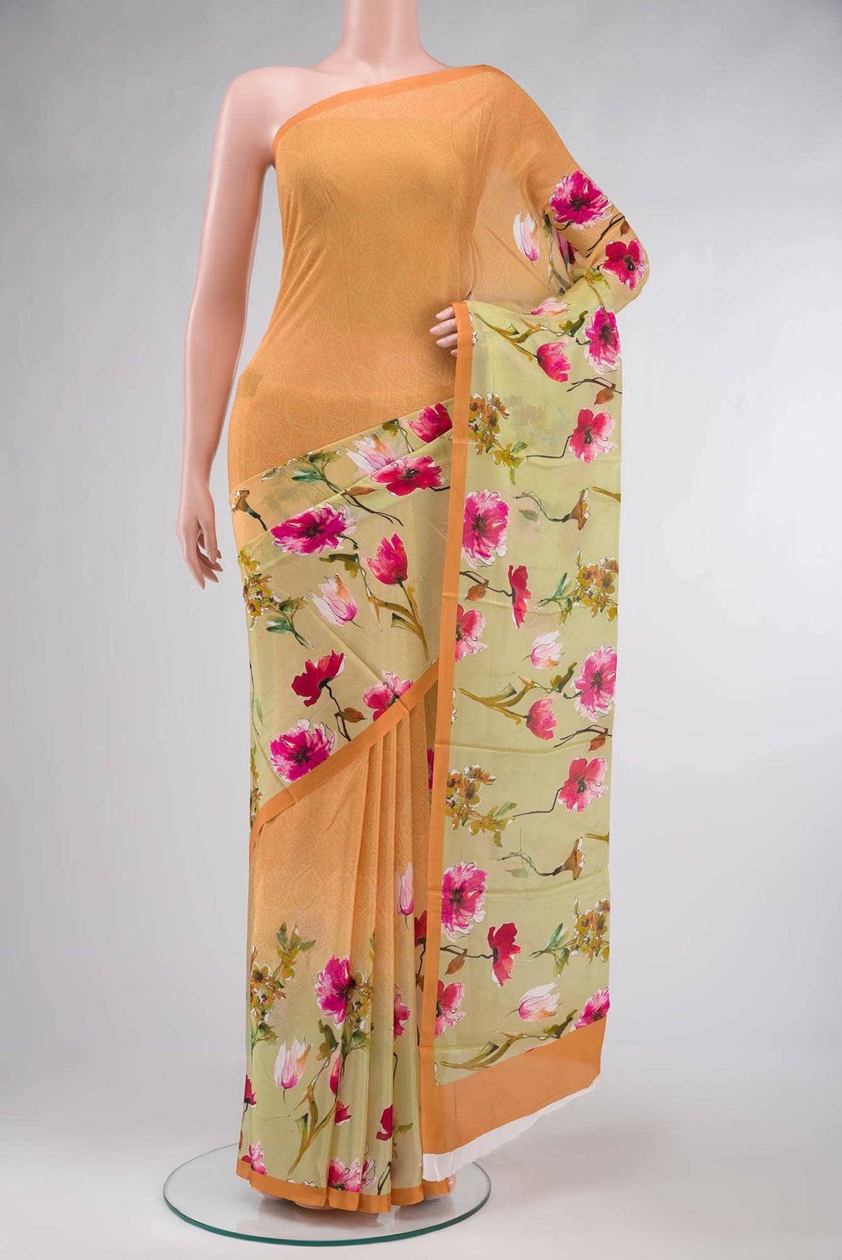 Orange Blended Viscose Crepe Saree
