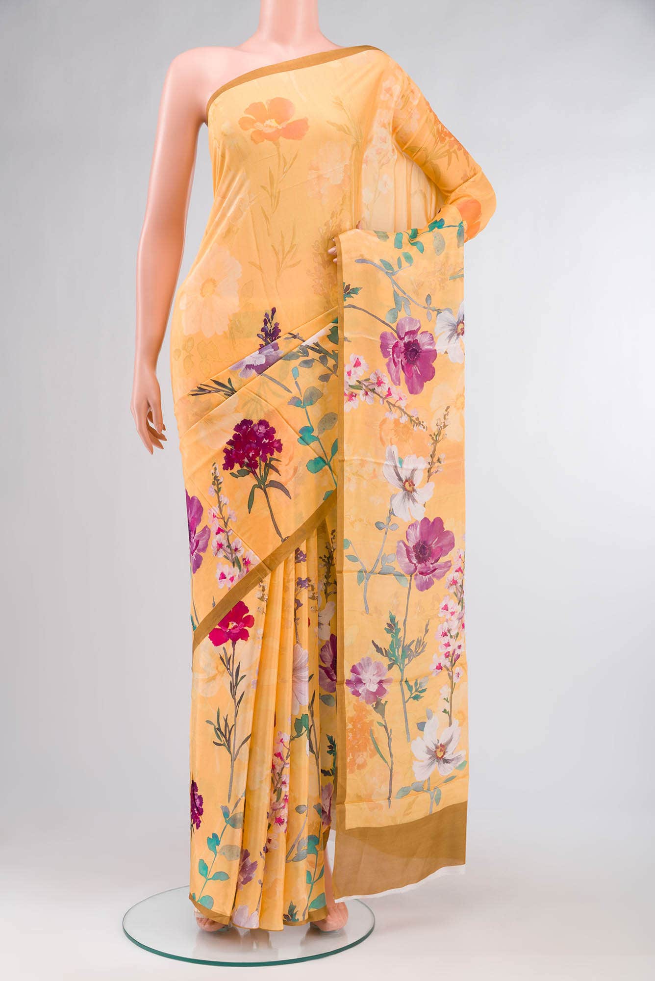Orange Blended Viscose Crepe Saree
