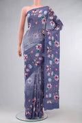 Blue Blended Viscose Crepe Saree