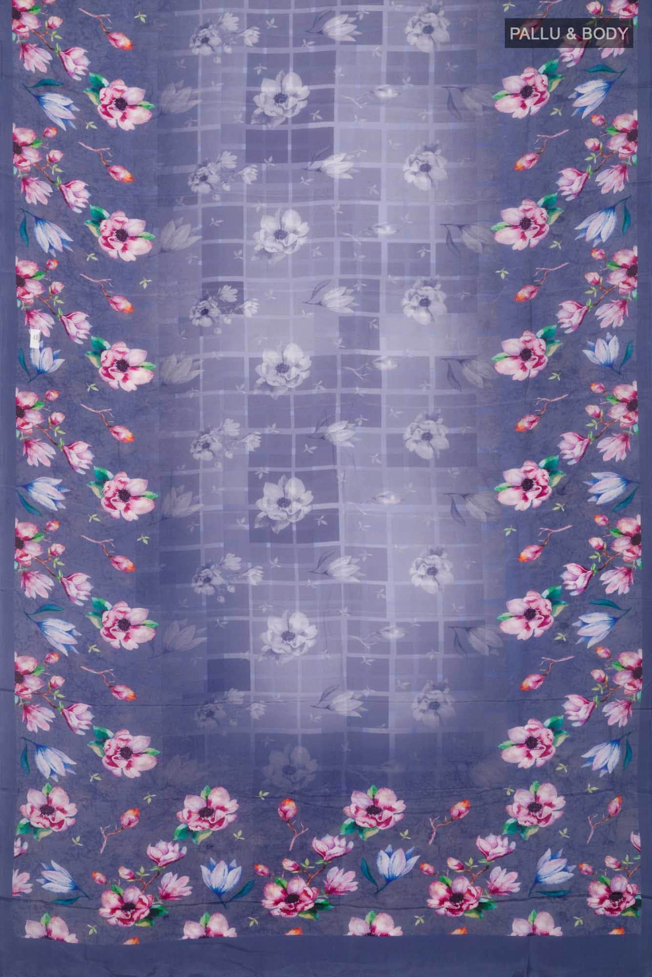 Blue Blended Viscose Crepe Saree