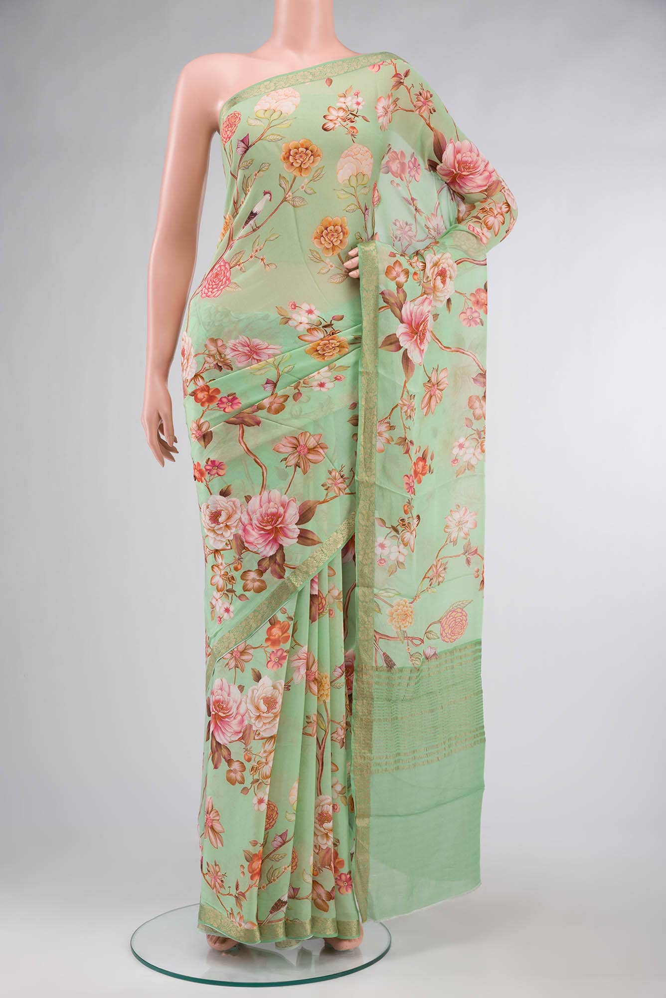 Green Blended Georgette Saree