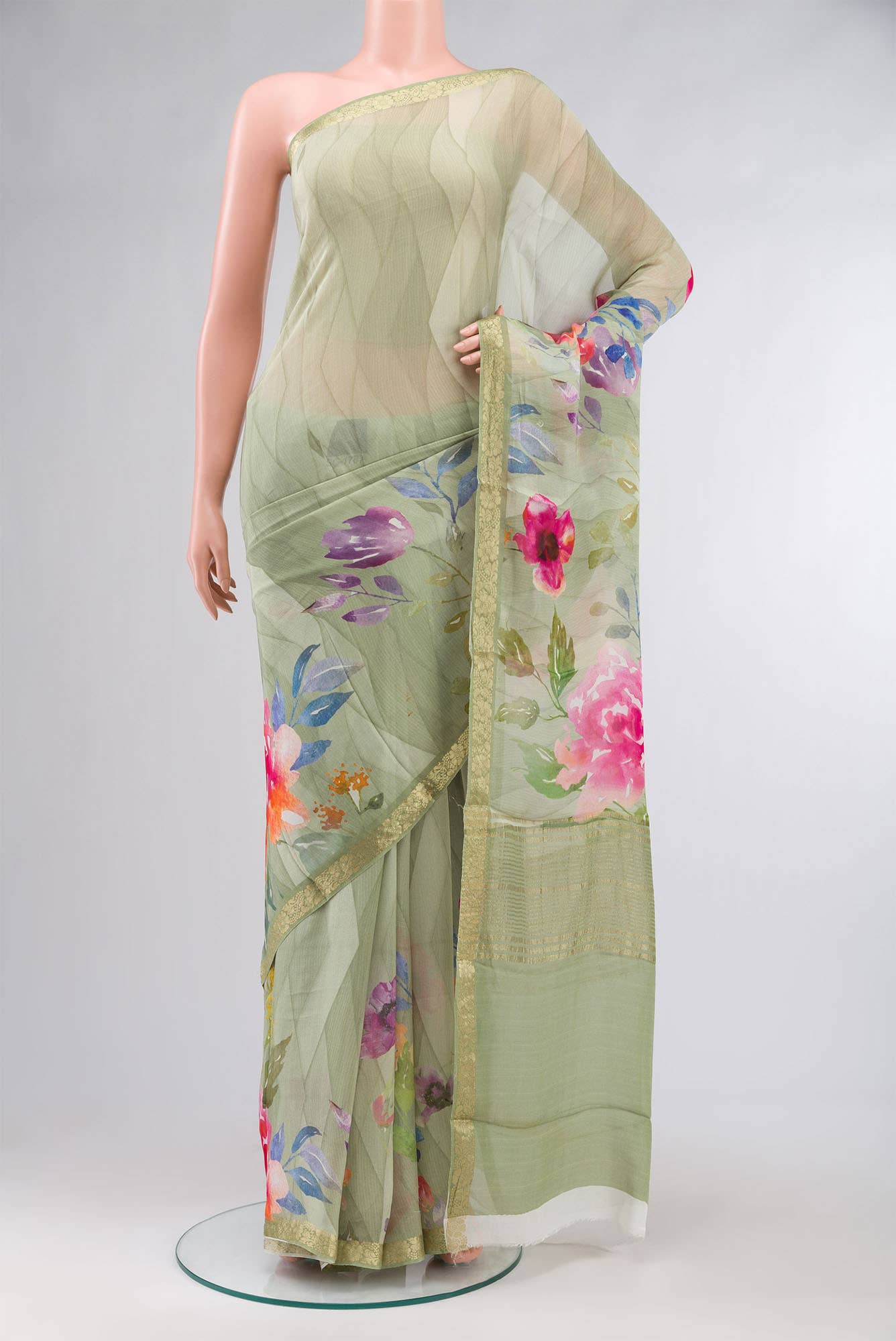 Green Blended Georgette Saree