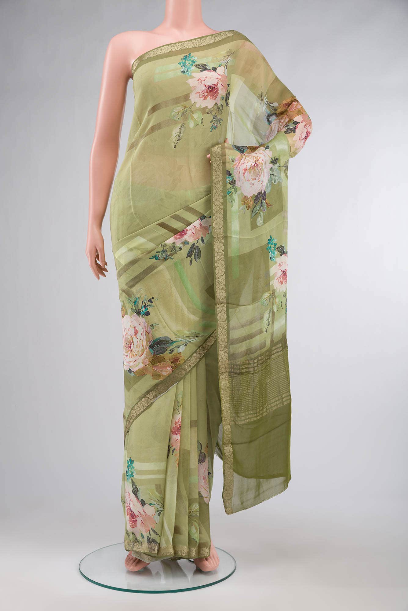 Green Blended Georgette Saree