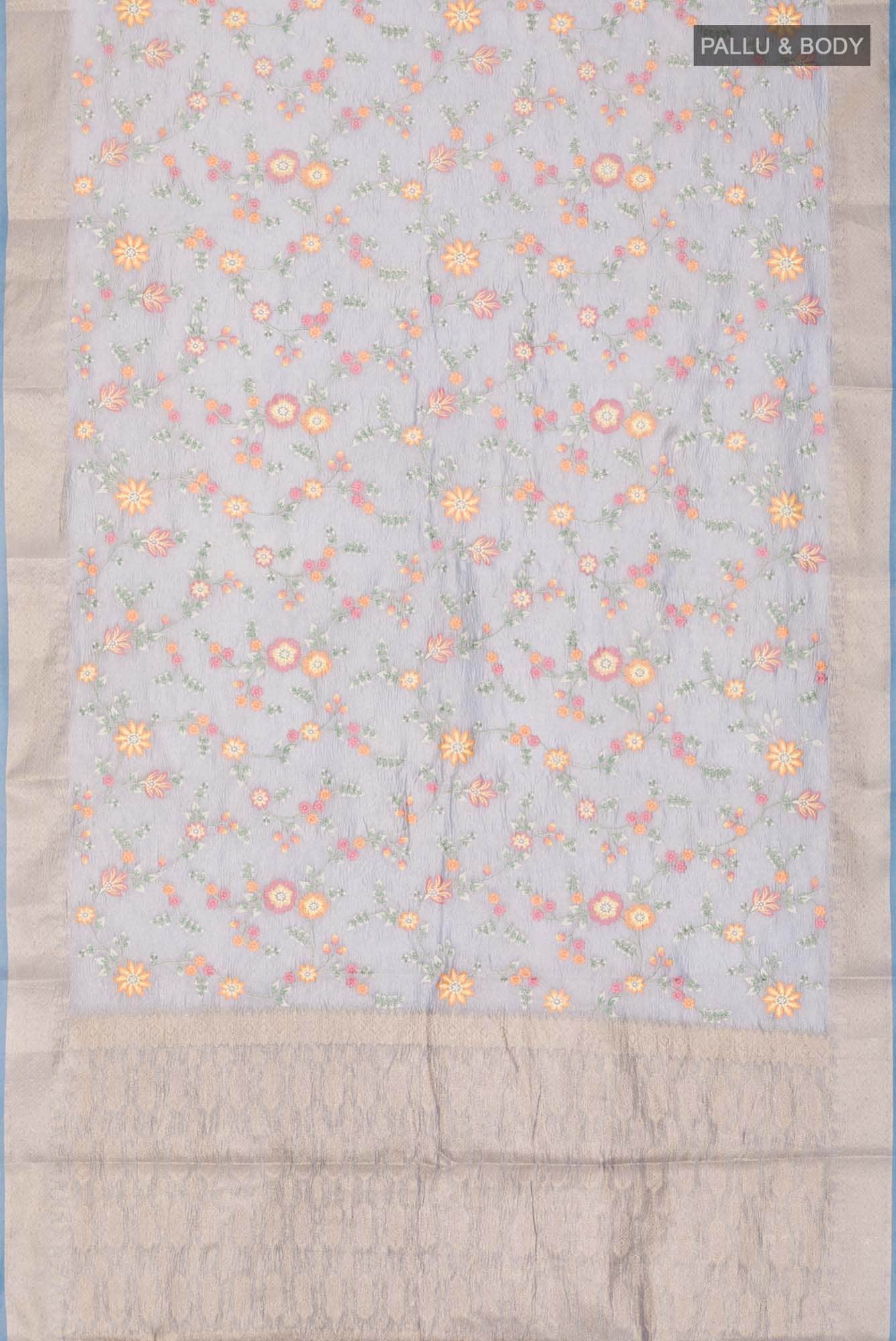 Blue Banarasi Kora Silk Saree