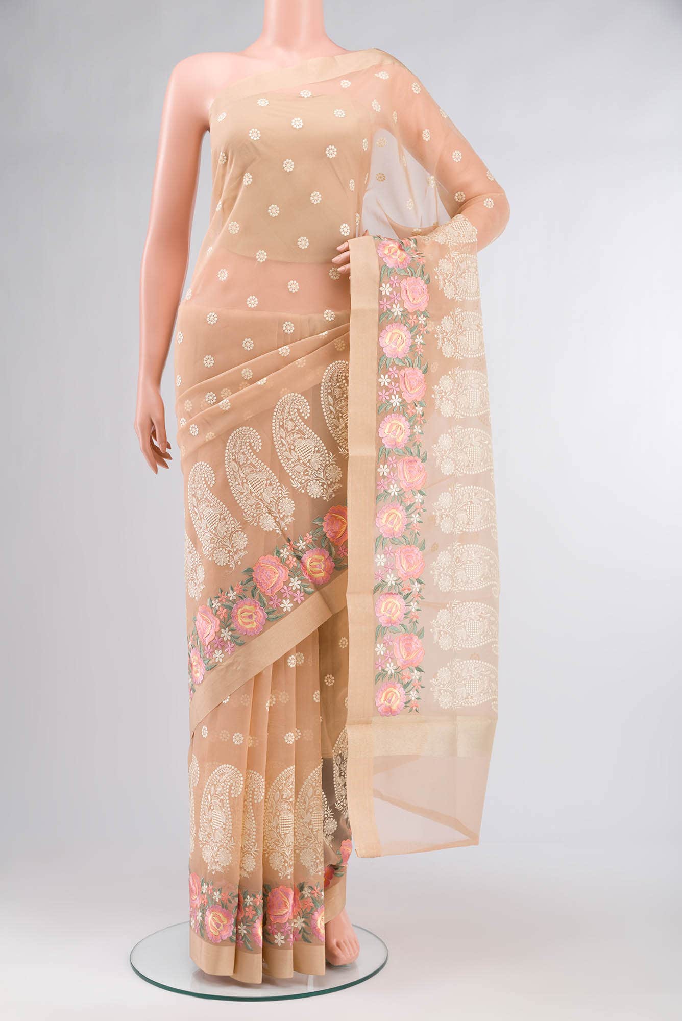 Sandal Banarasi Kora Silk Saree
