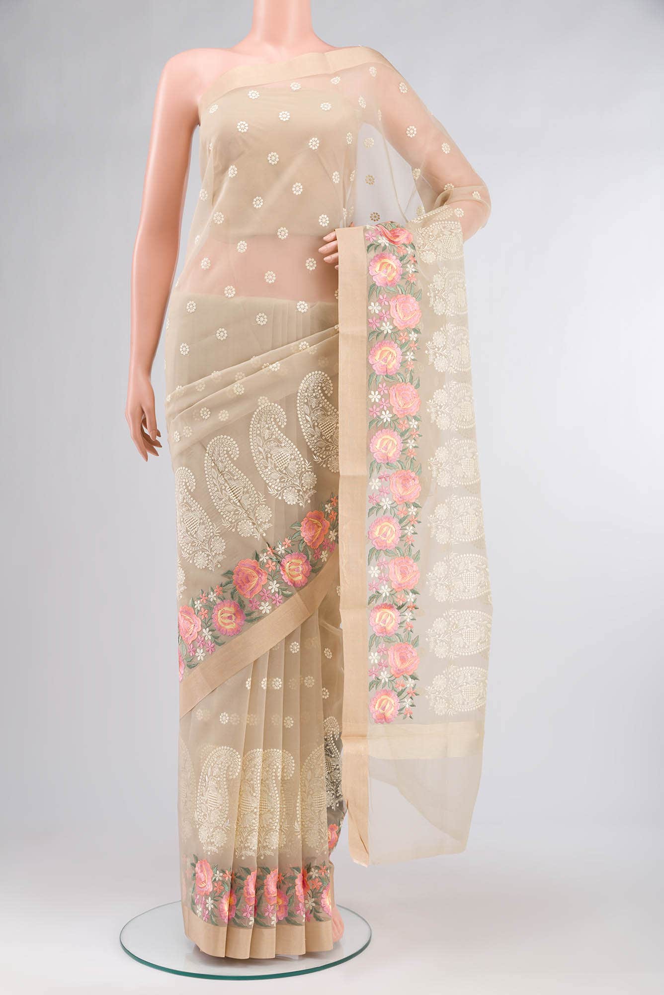 Beige Kora Silk Saree