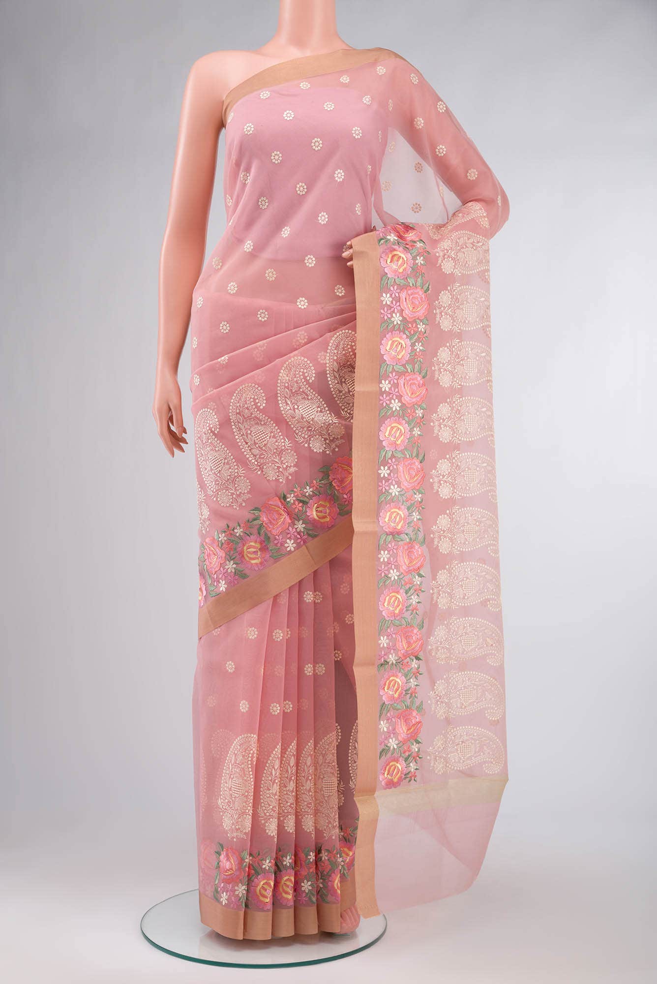 Pink Banarasi Kora Silk Saree