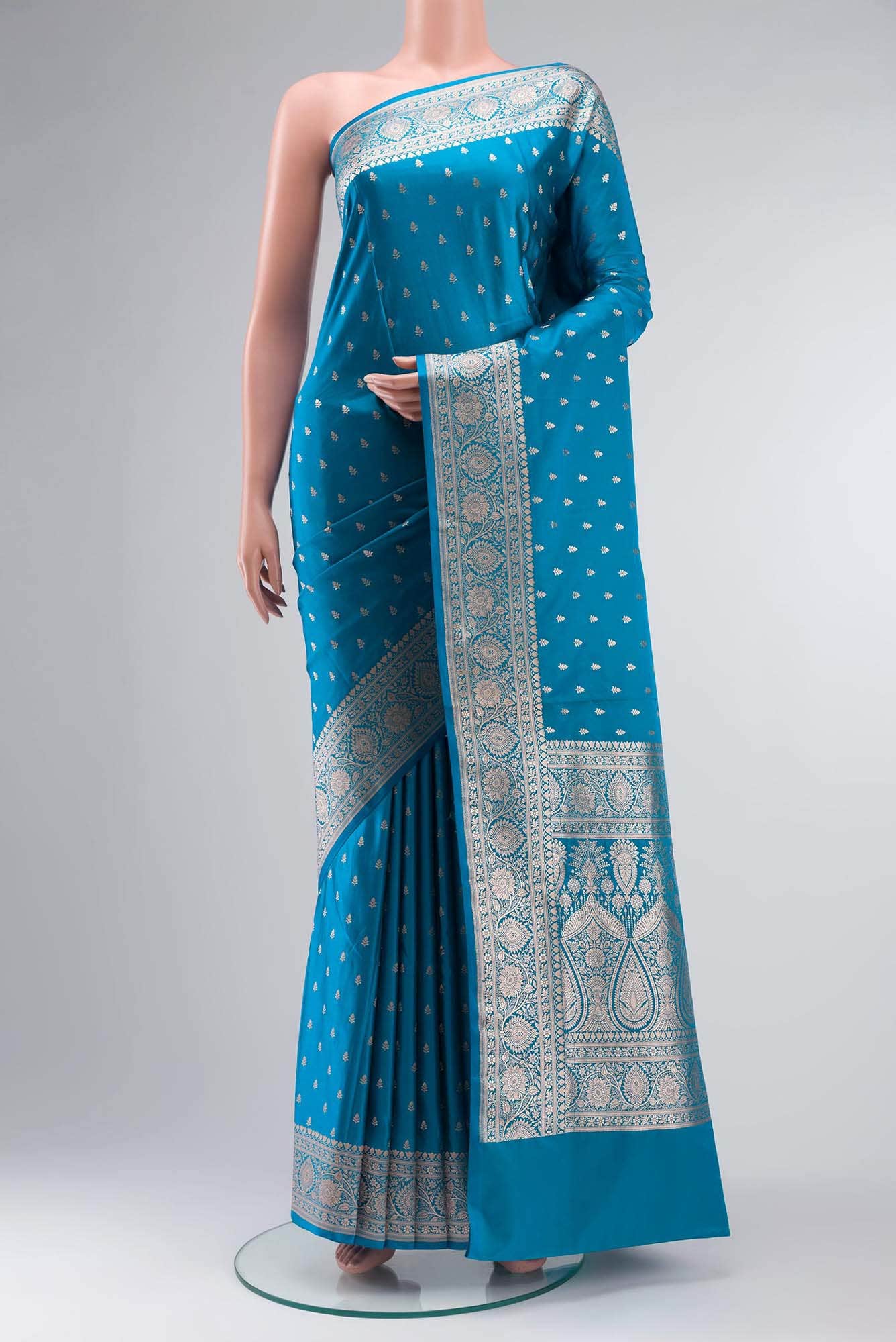 Blue Blended Banarasi Silk Saree