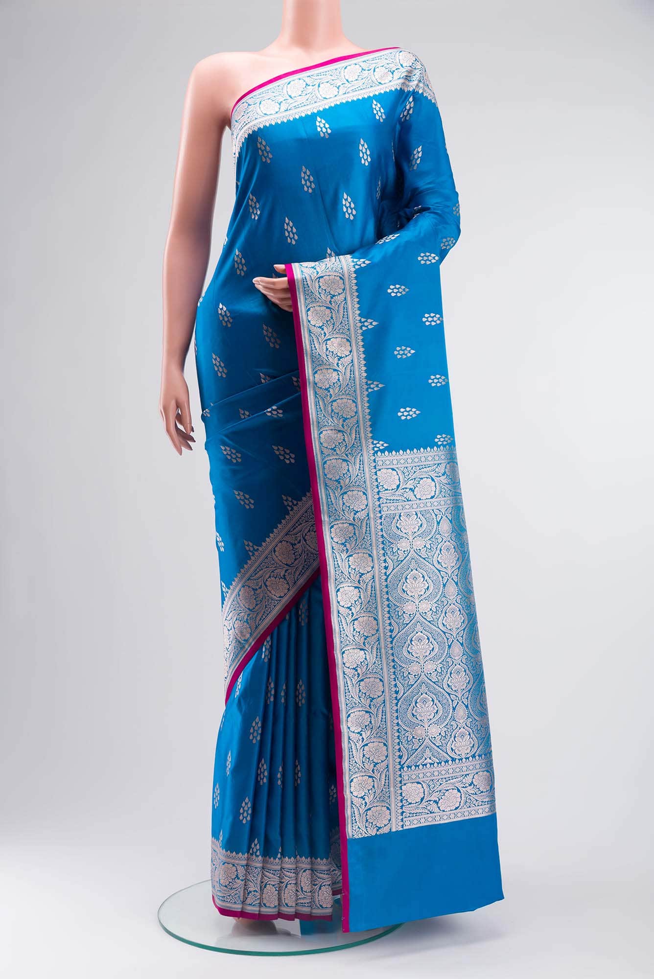 Blue Blended Banarasi Silk Saree