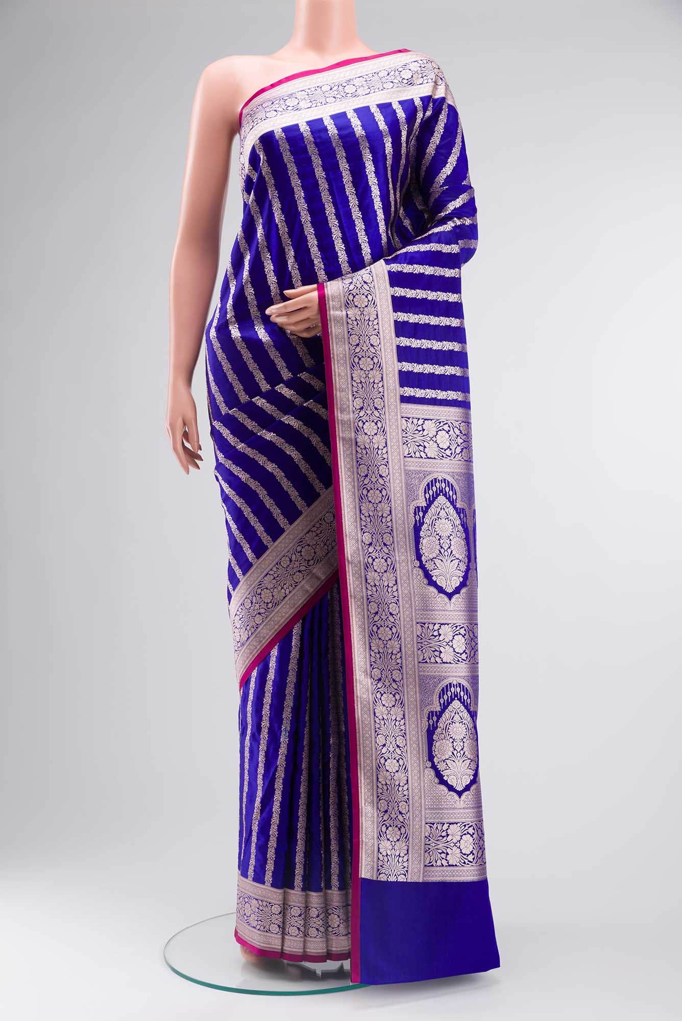 Blue Blended Banarasi Silk Saree