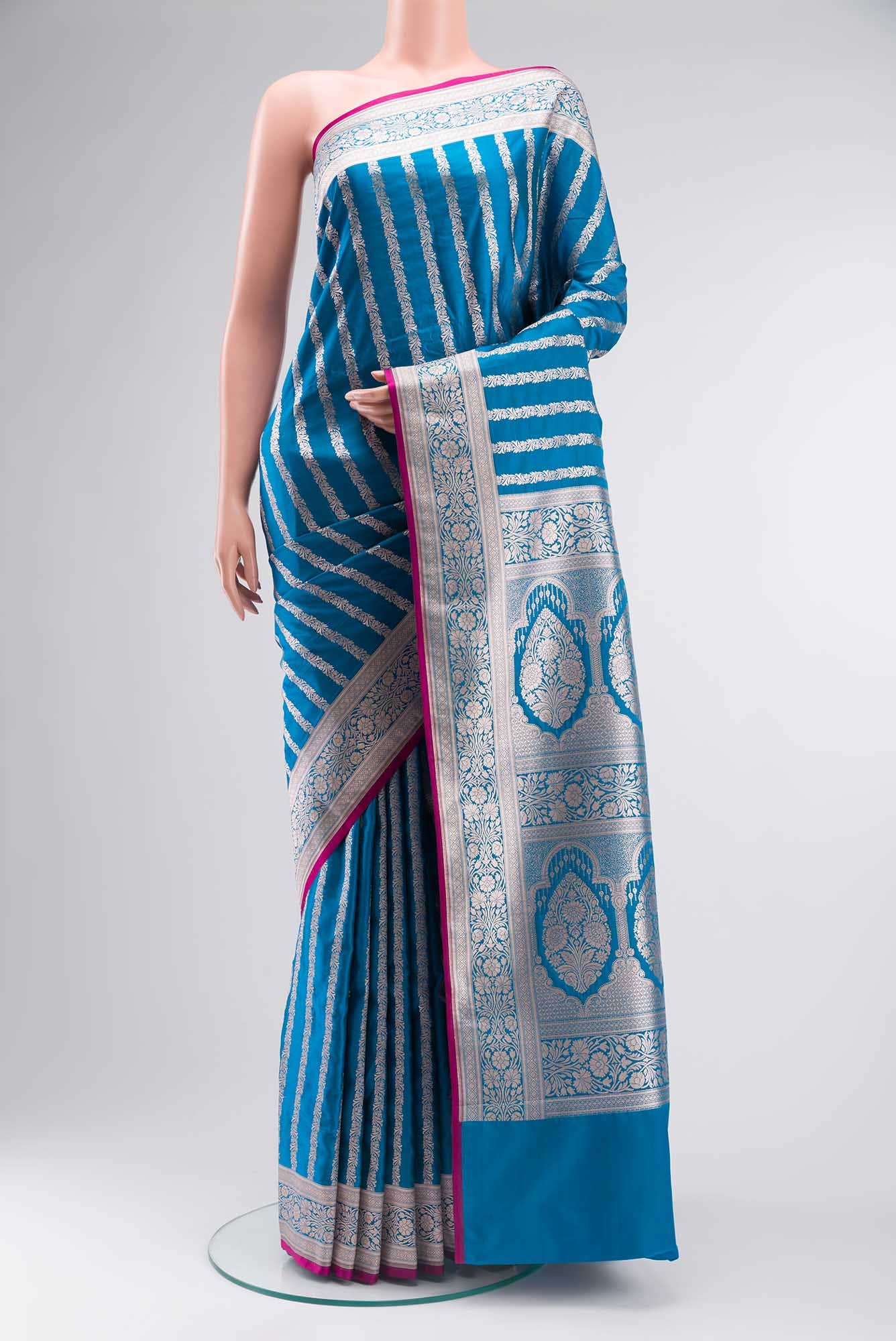 Blue Blended Banarasi Silk Saree
