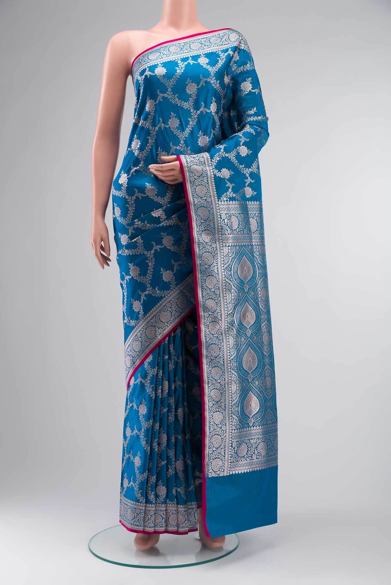 Blue Blended Banarasi Silk Saree
