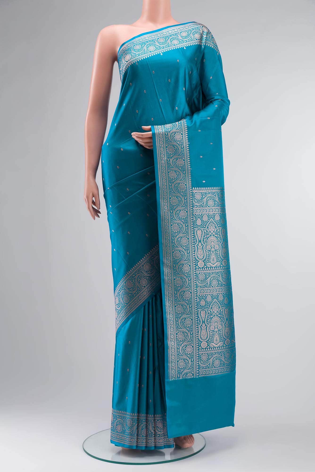 Blue Blended Banarasi Silk Saree