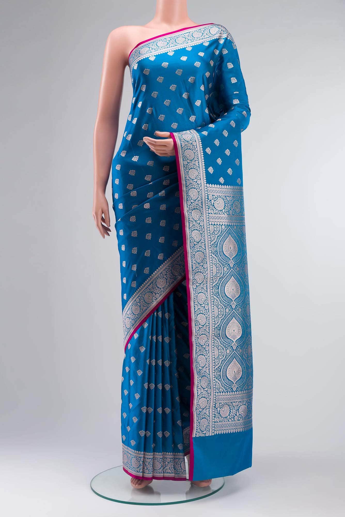 Blue Blended Banarasi Silk Saree