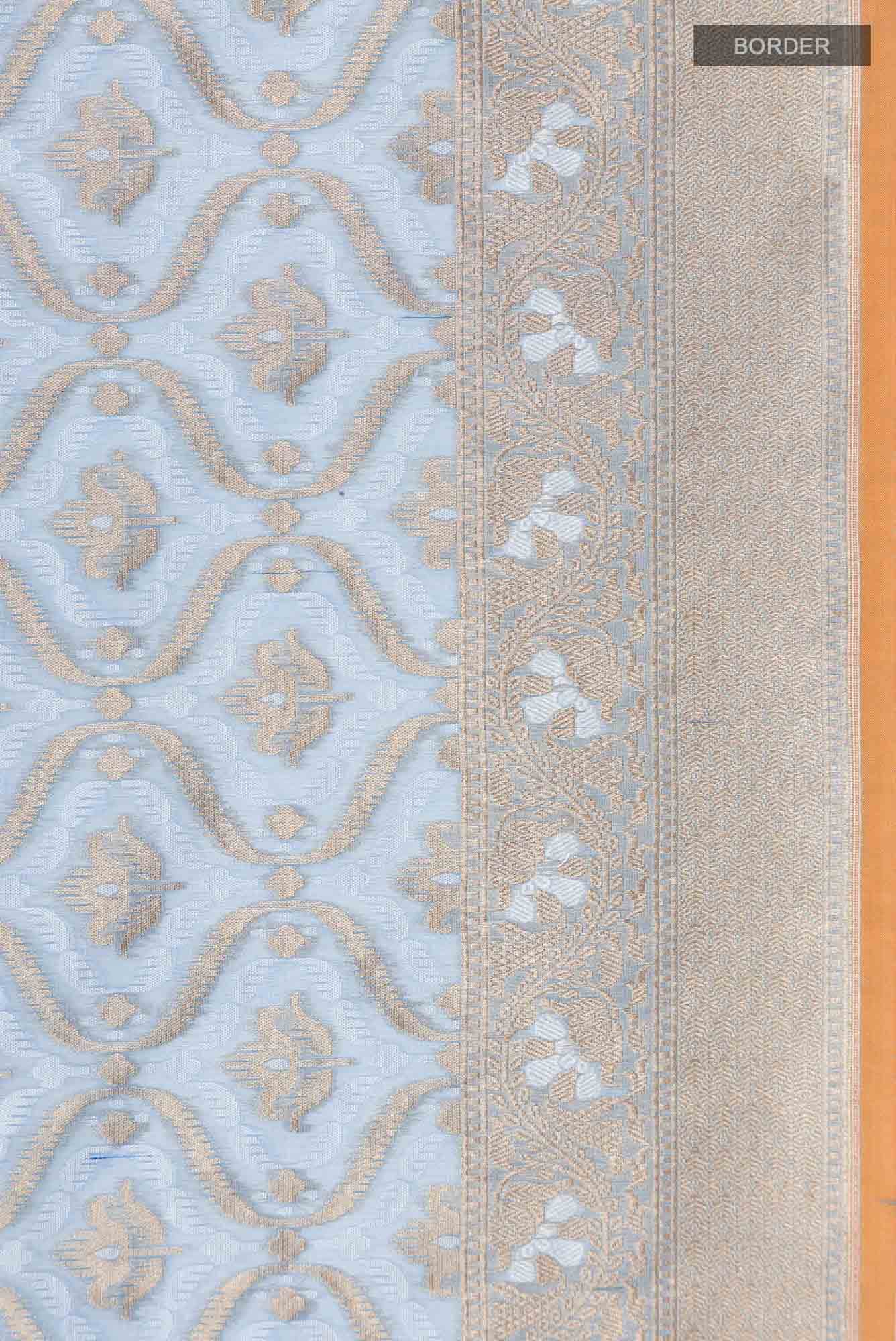 Blue Banarasi Kora Silk Saree