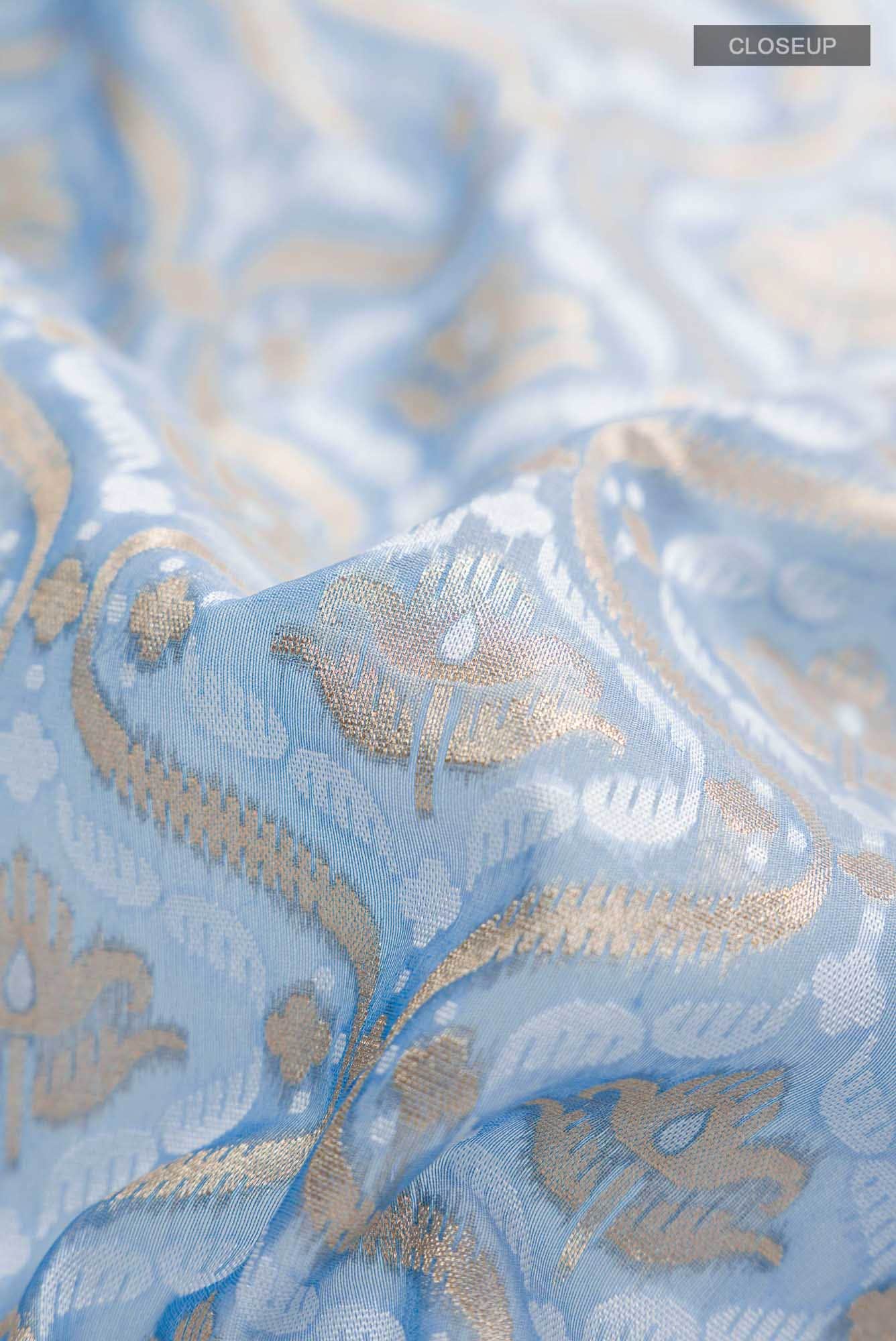 Blue Banarasi Kora Silk Saree
