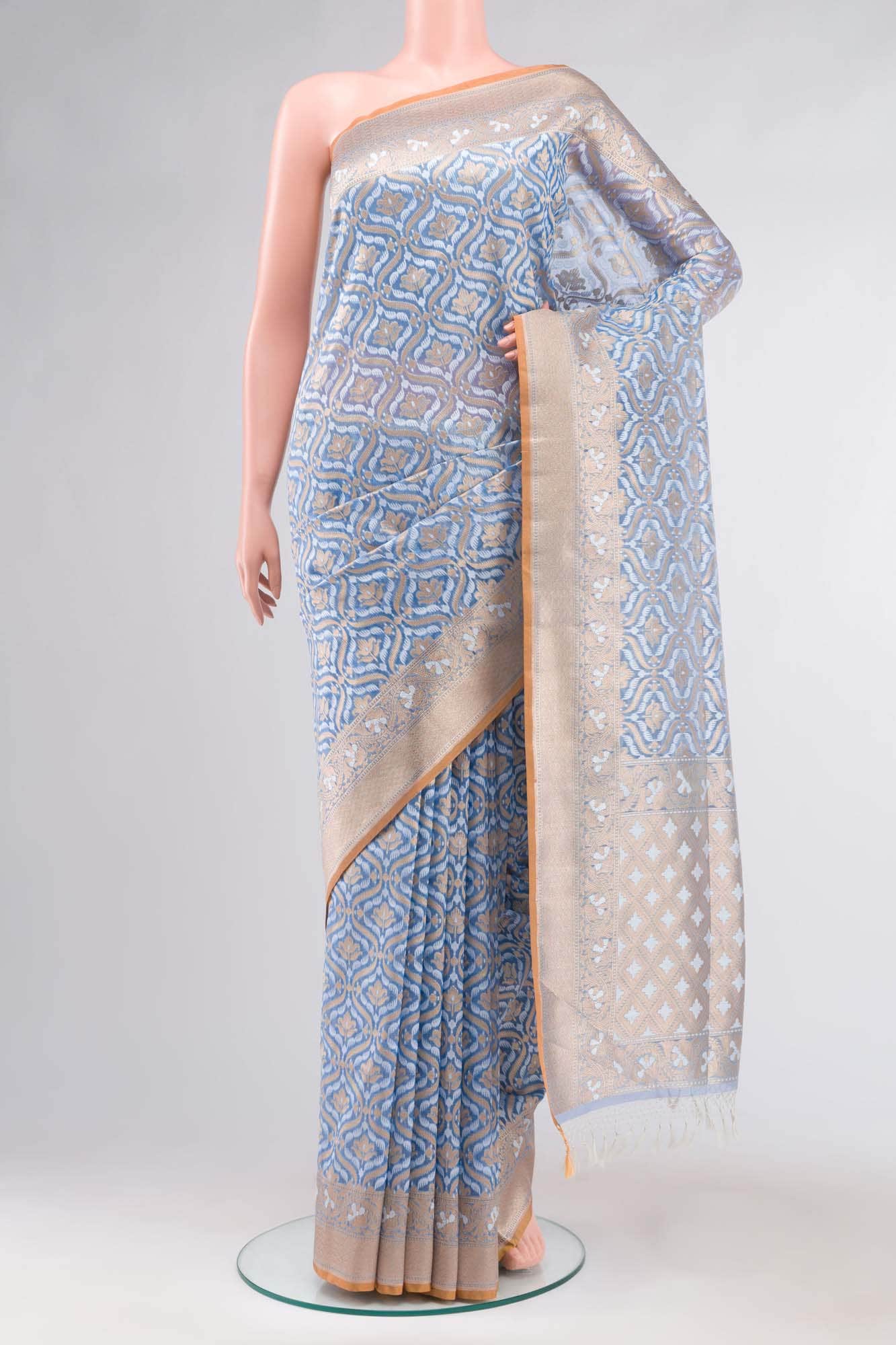 Blue Banarasi Kora Silk Saree