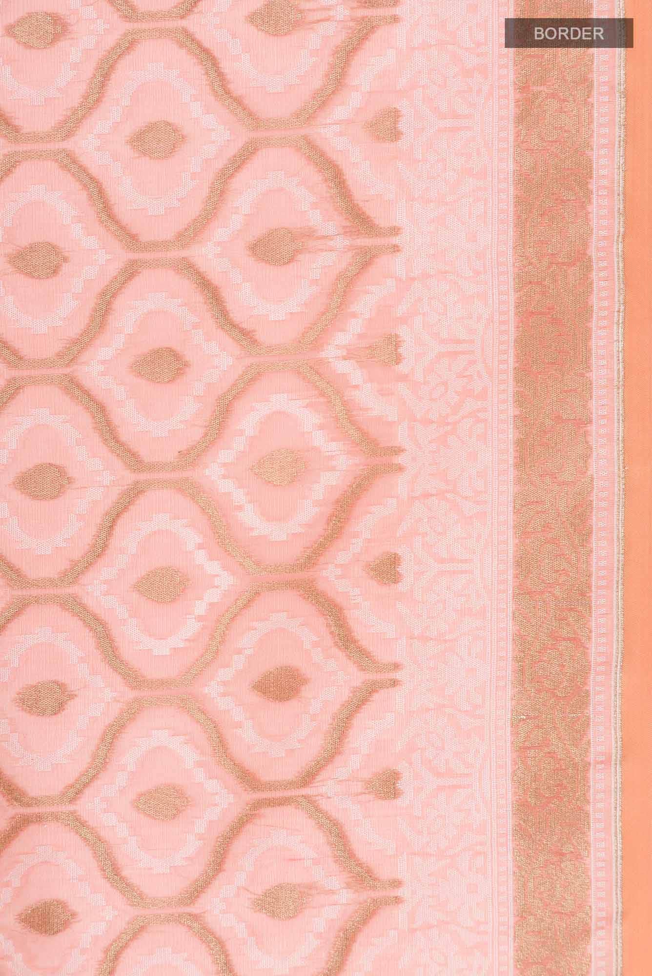 Peach Banarasi Kora Silk Saree