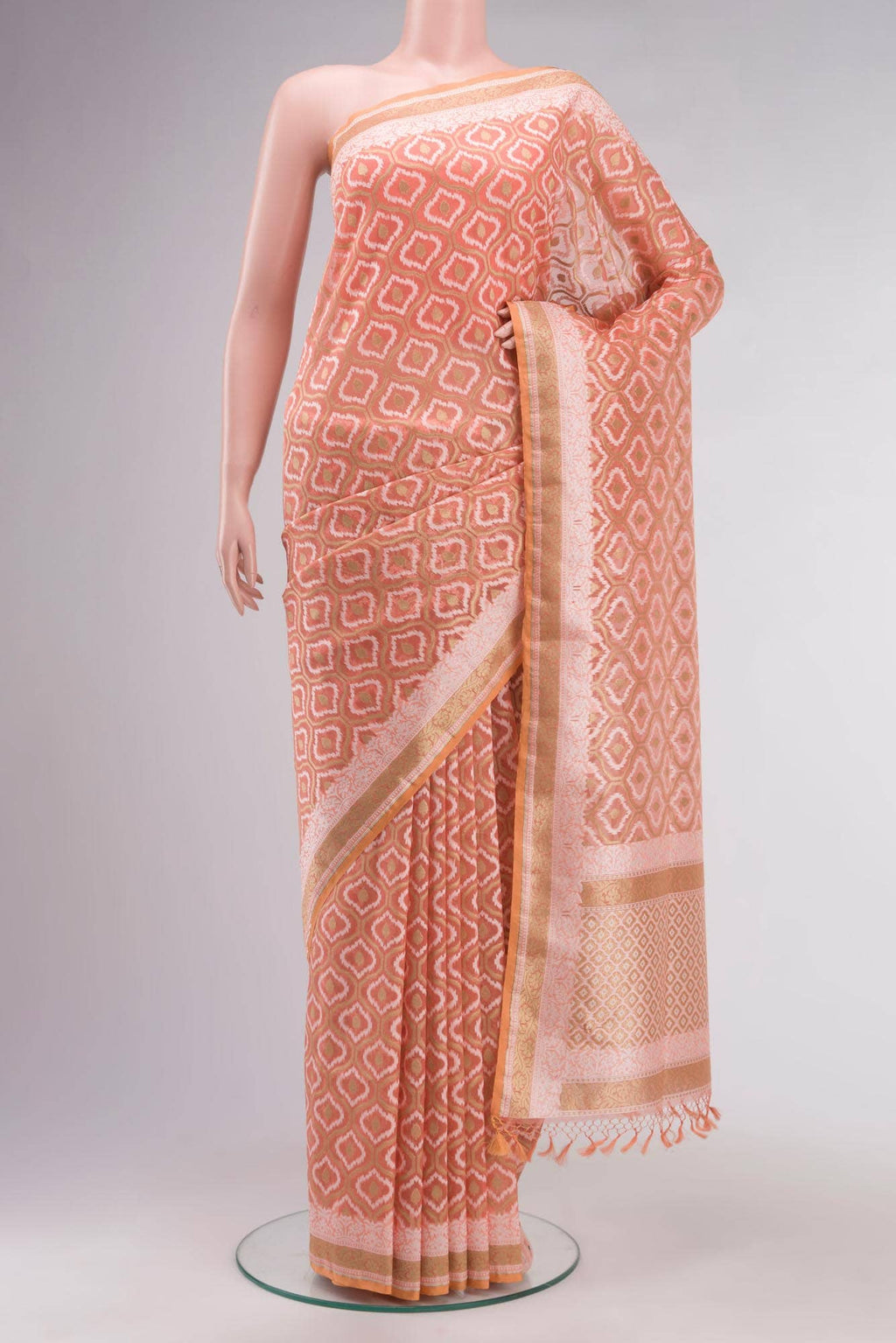 Peach Banarasi Kora Silk Saree