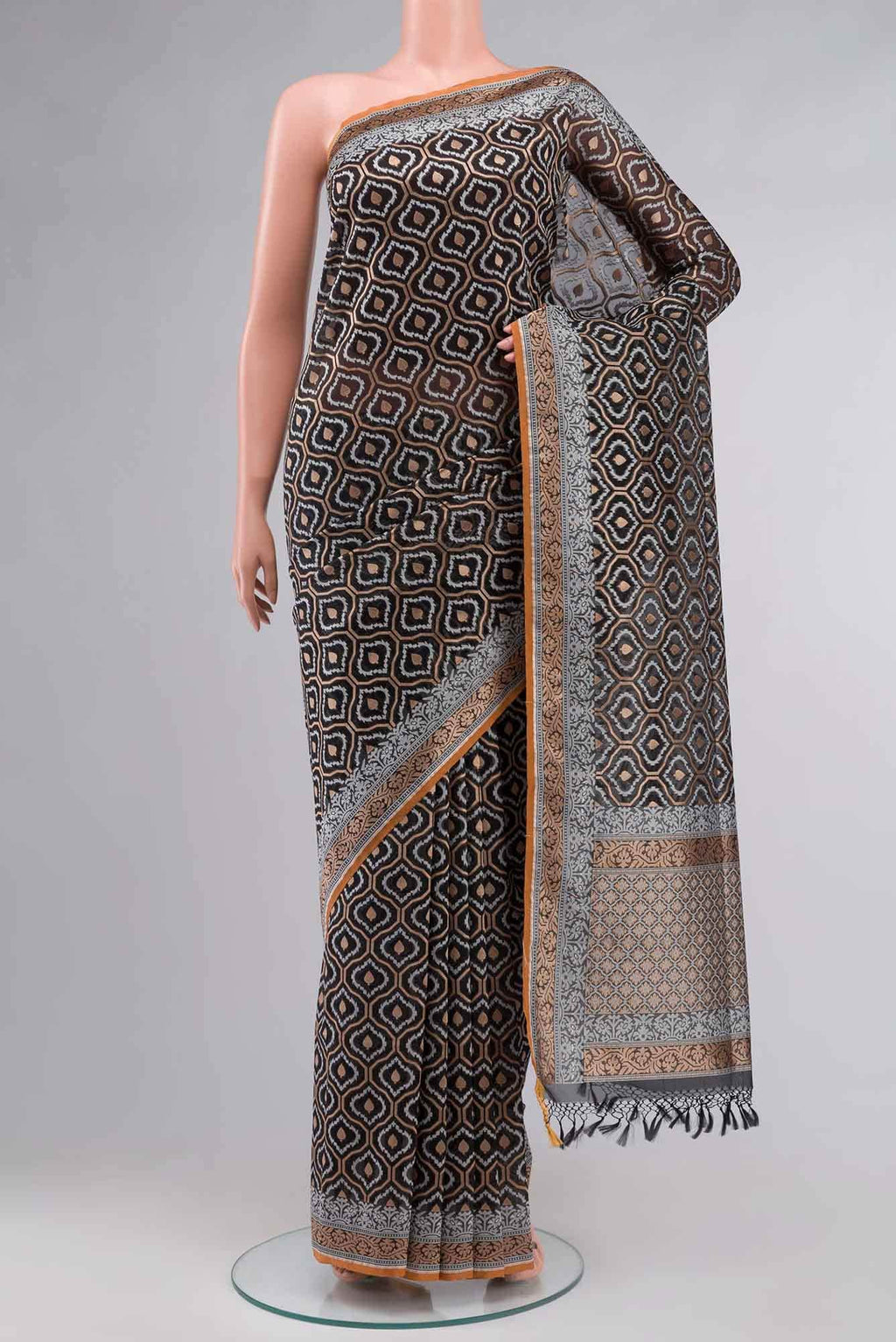 Black Banarasi Kora Silk Saree