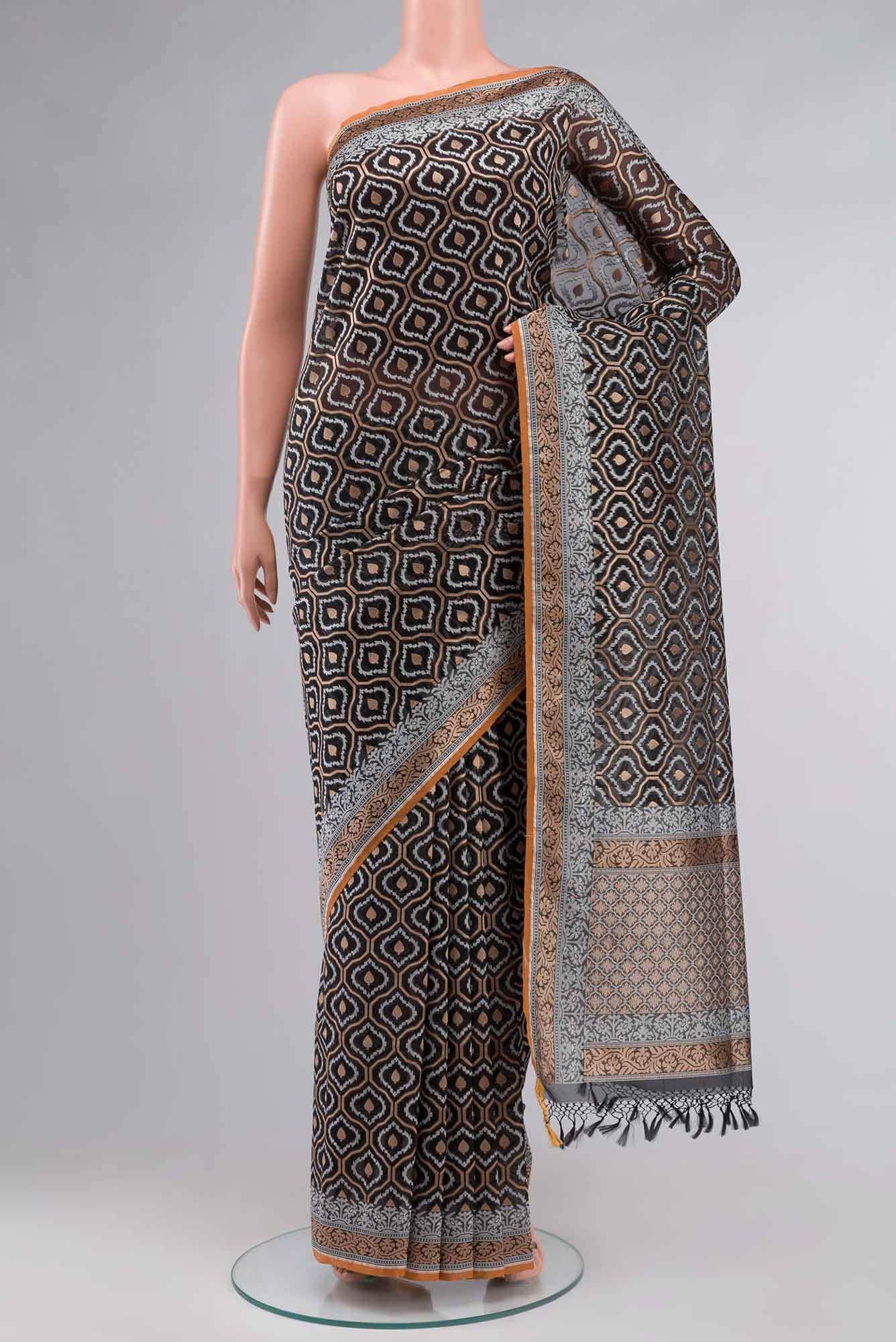 Black Banarasi Kora Silk Saree