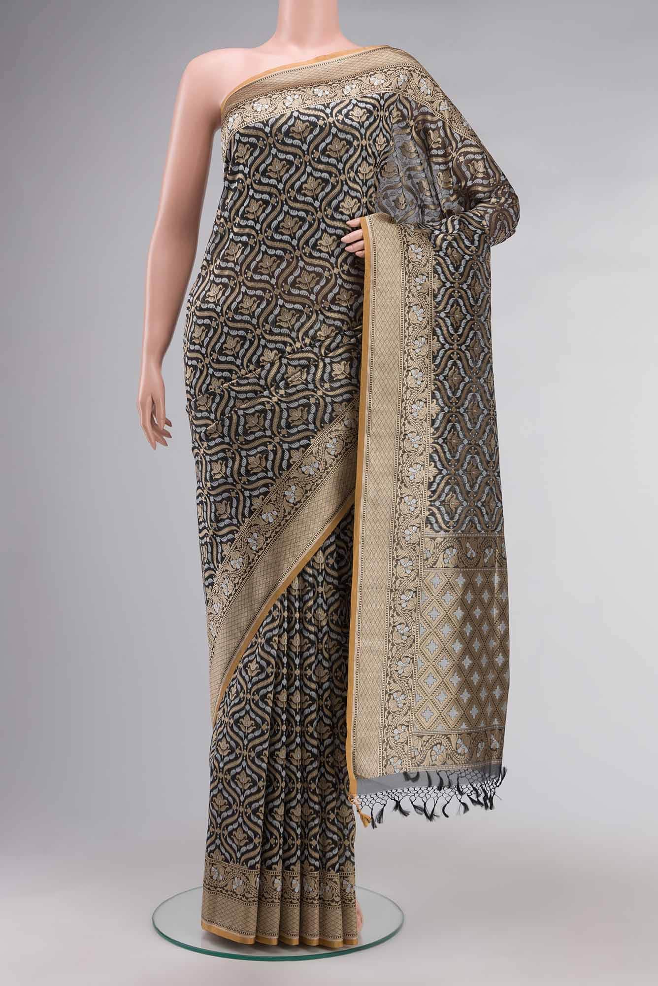 Black Banarasi Kora Silk Saree