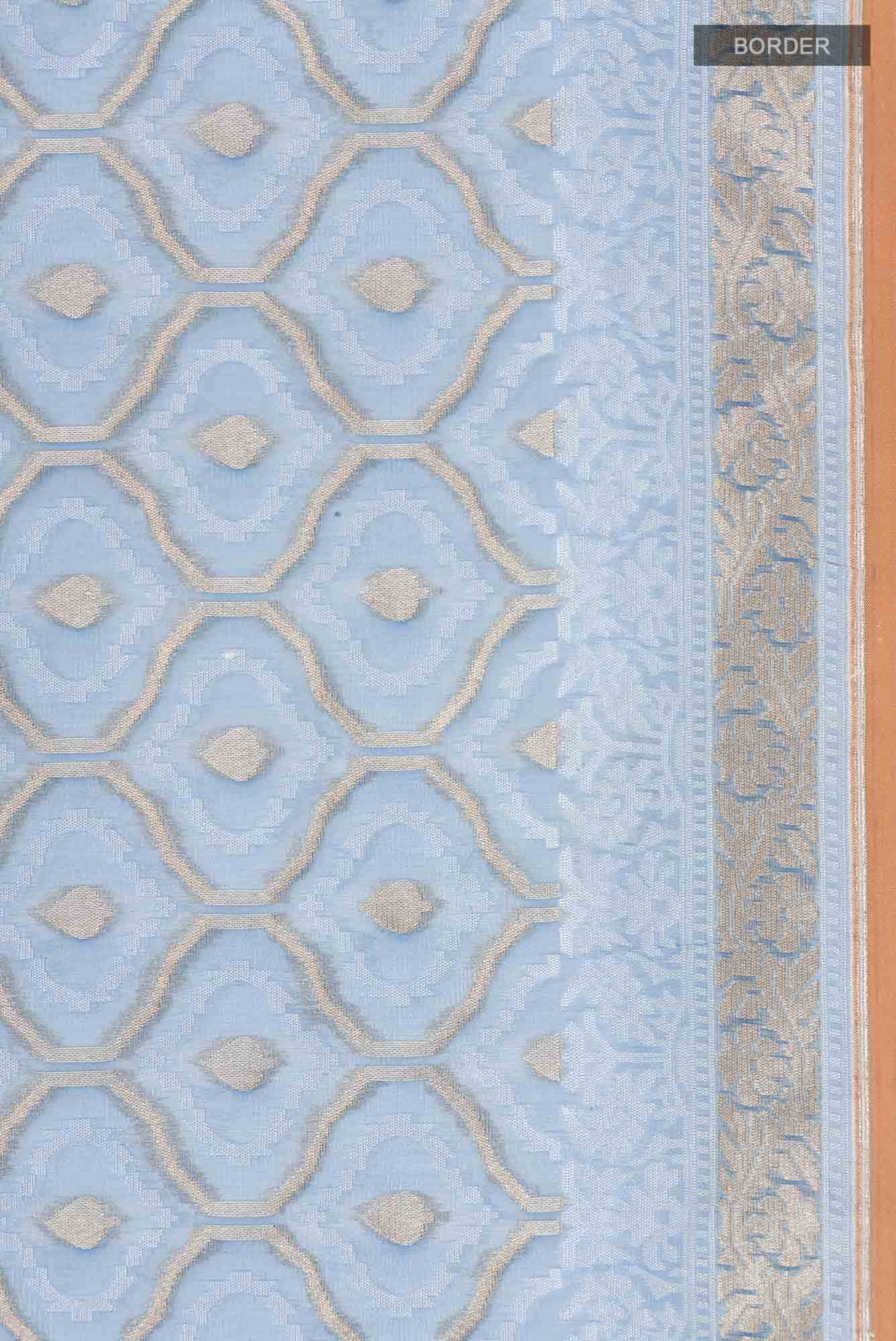 Blue Banarasi Kora Silk Saree