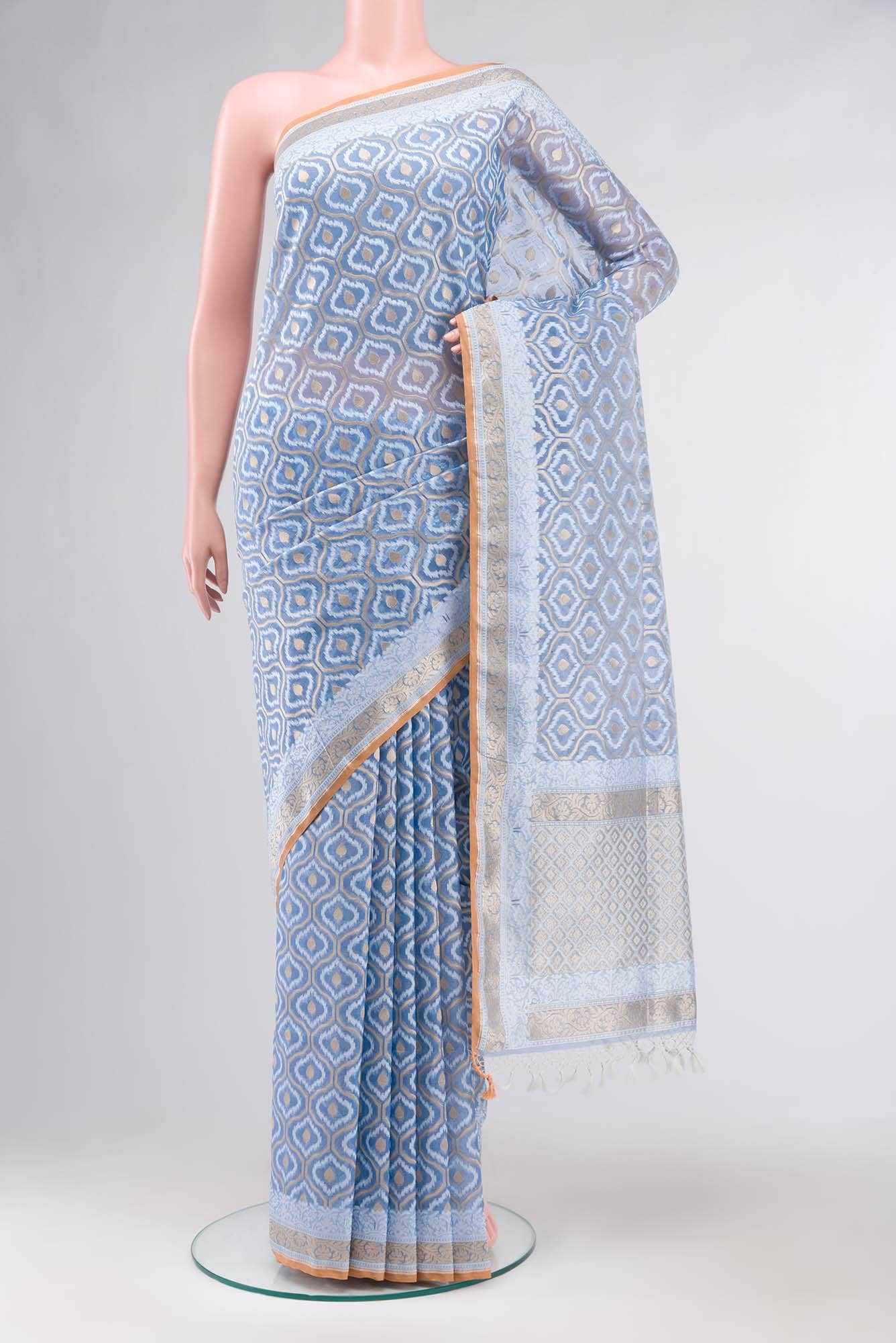 Blue Banarasi Kora Silk Saree