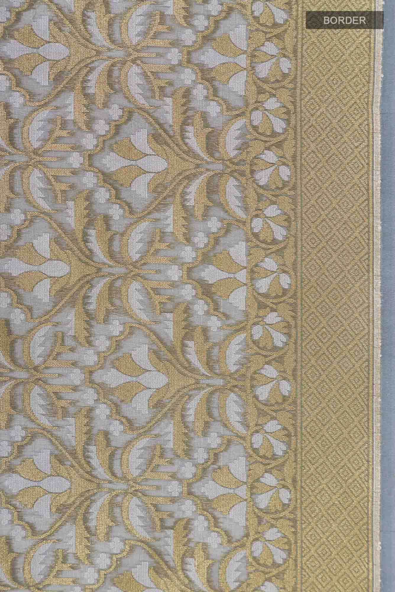 Grey Banarasi Kora Silk Saree