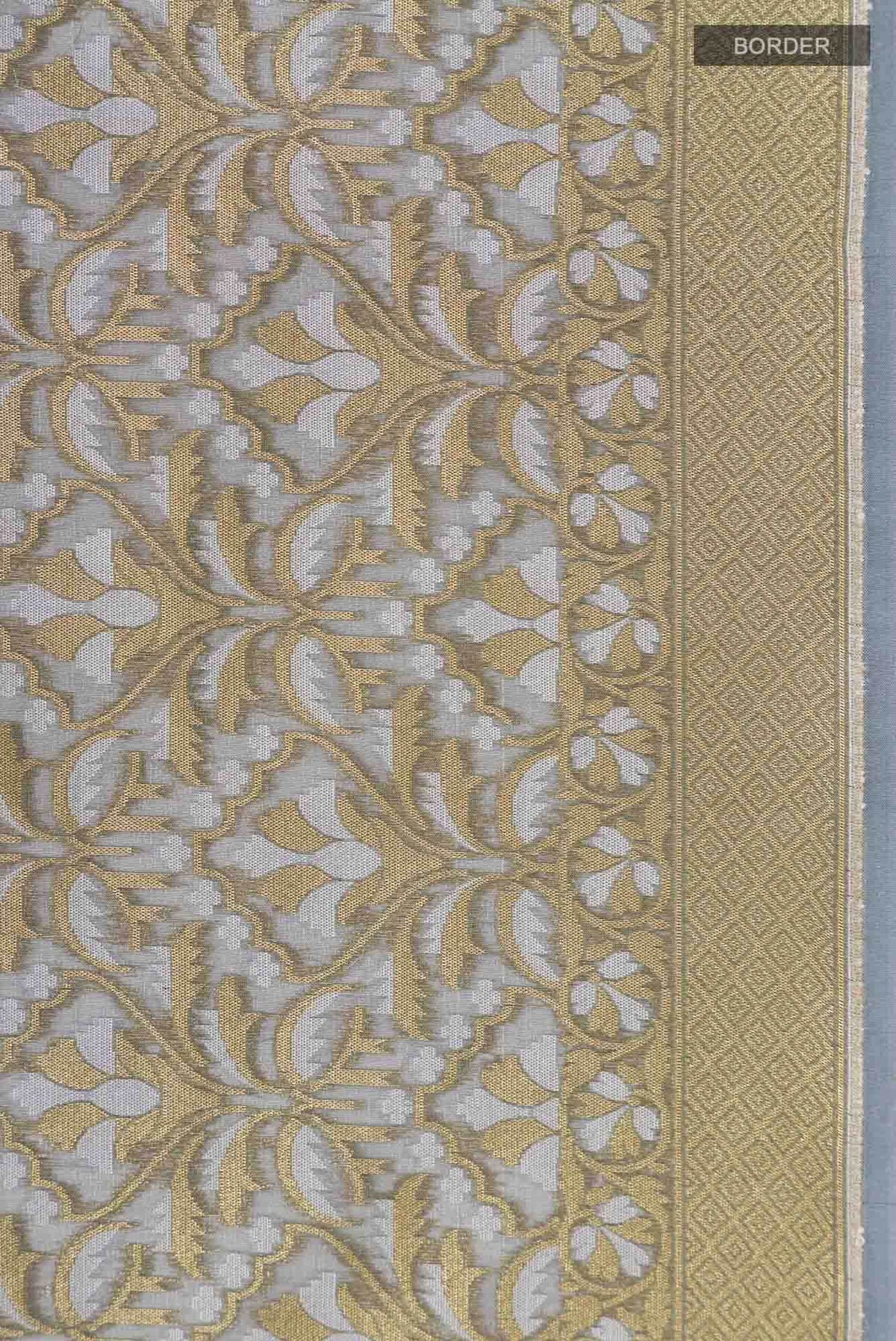 Grey Blended Banarasi Kora Silk Saree