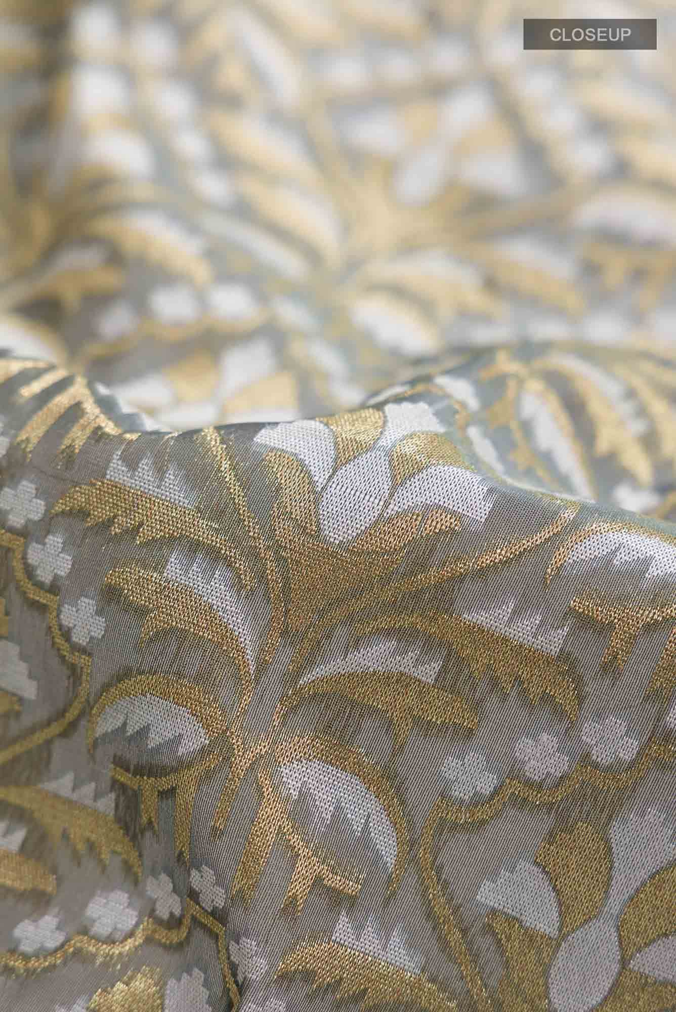 Grey Blended Banarasi Kora Silk Saree
