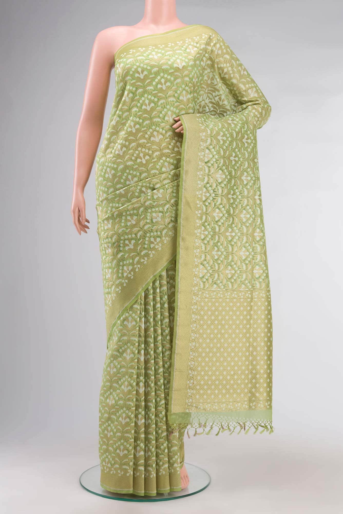 Green Banarasi Kora Silk Saree