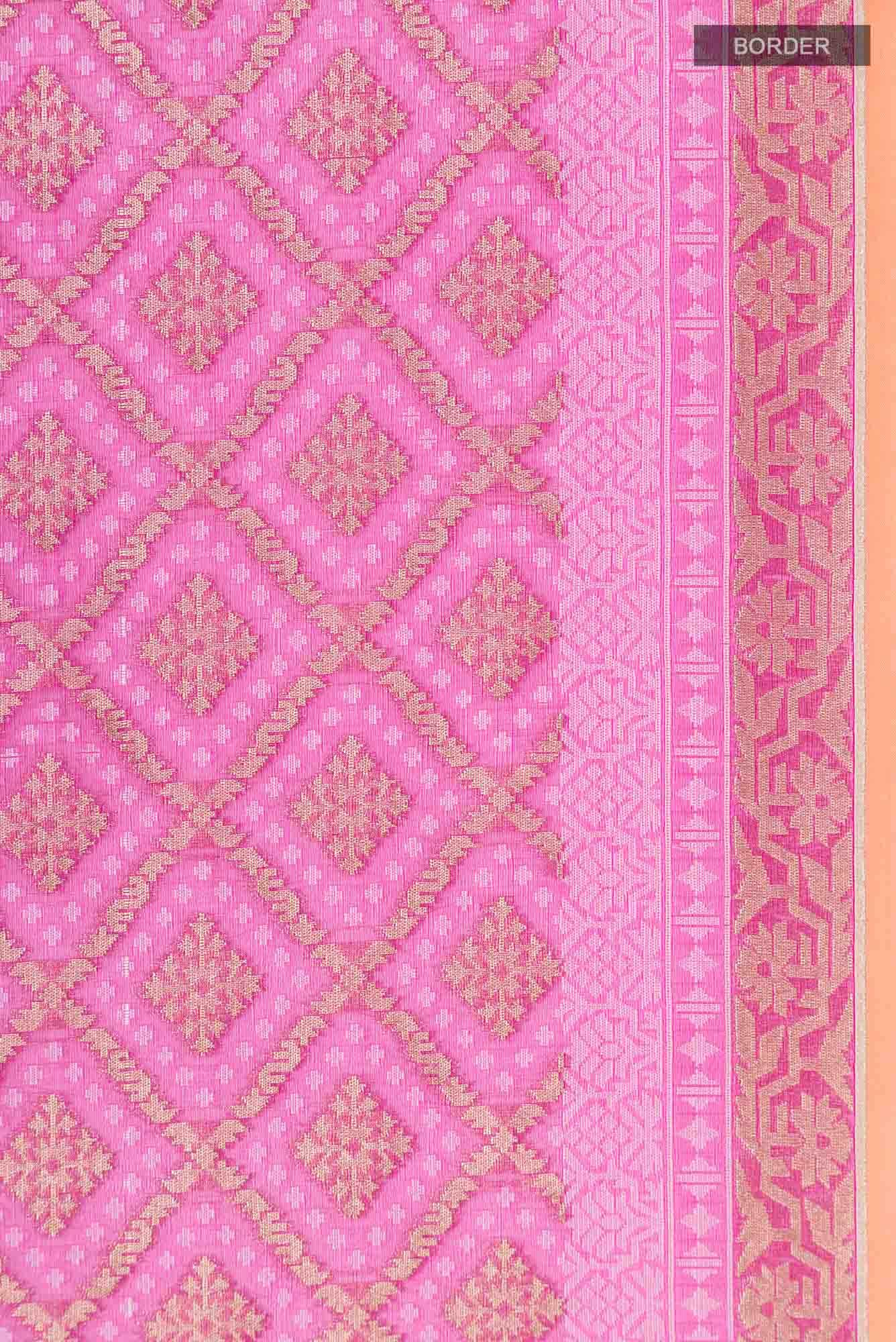 Dark Pink Banarasi Kora Silk Saree
