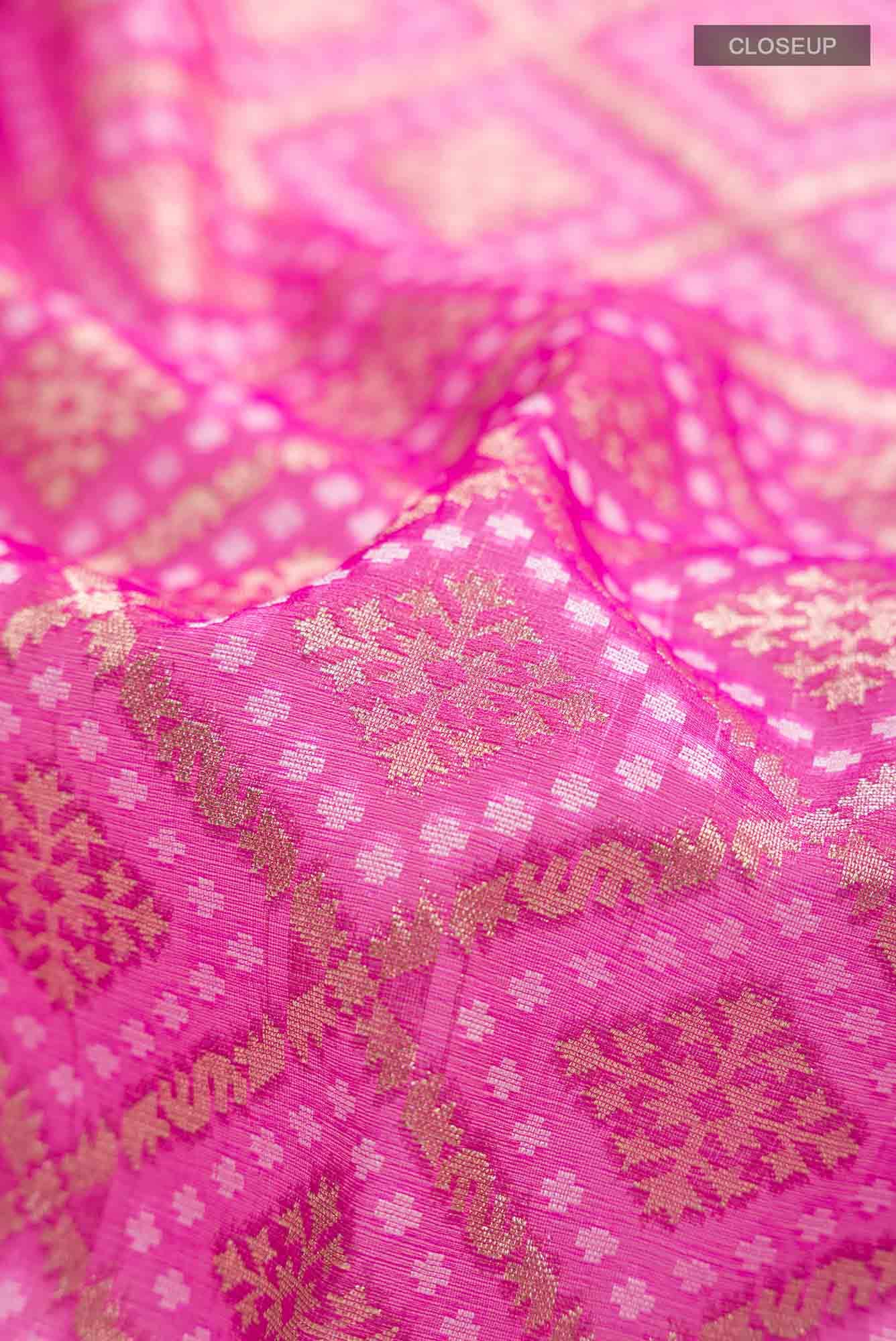 Dark Pink Banarasi Kora Silk Saree