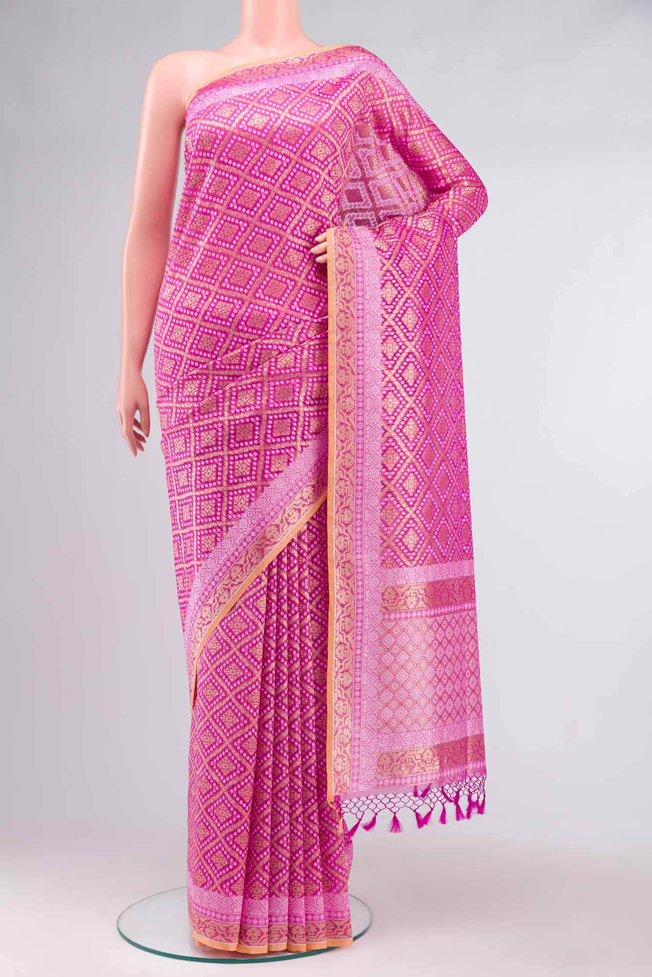 Dark Pink Banarasi Kora Silk Saree