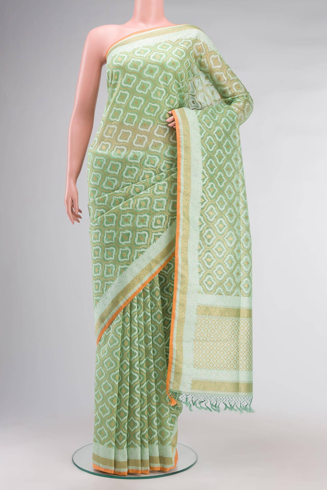 Green Banarasi Kora Silk Saree