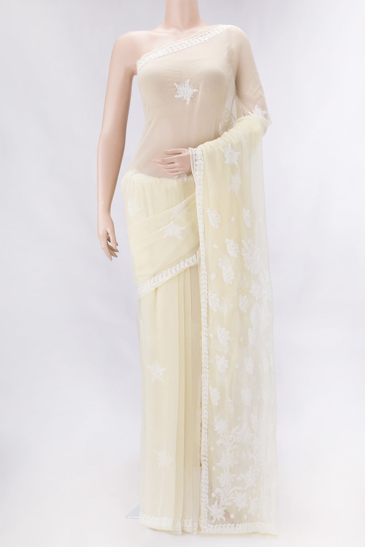 Cream Color Mysore Georgette Saree