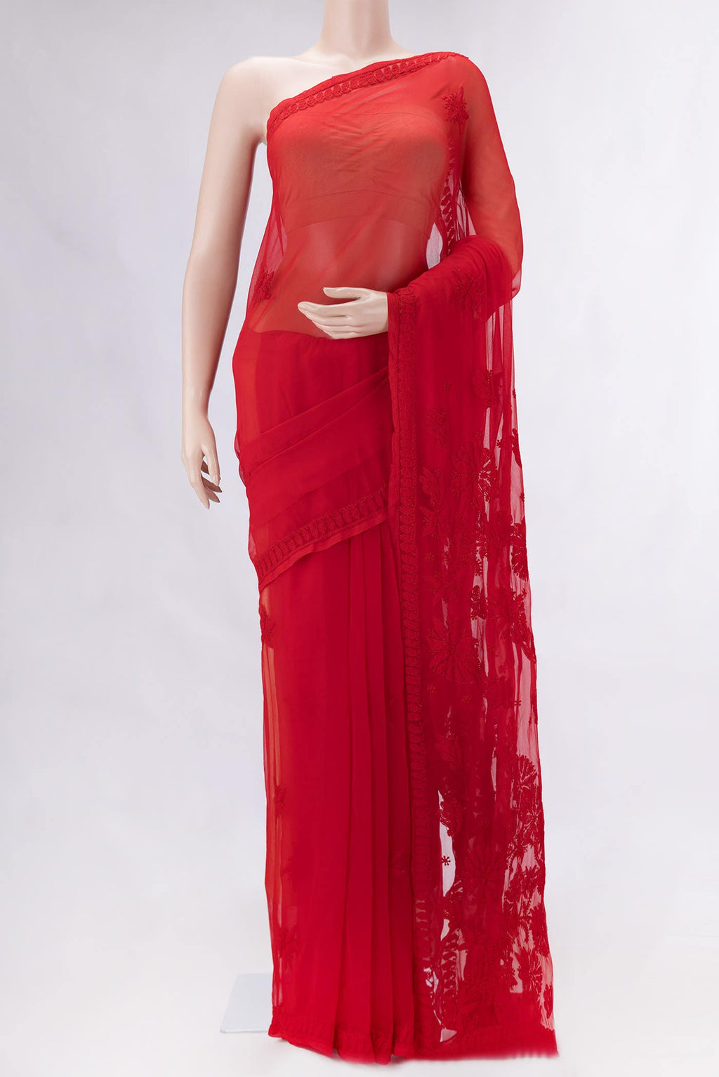 Red Dual Tone Mysore Georgette Saree