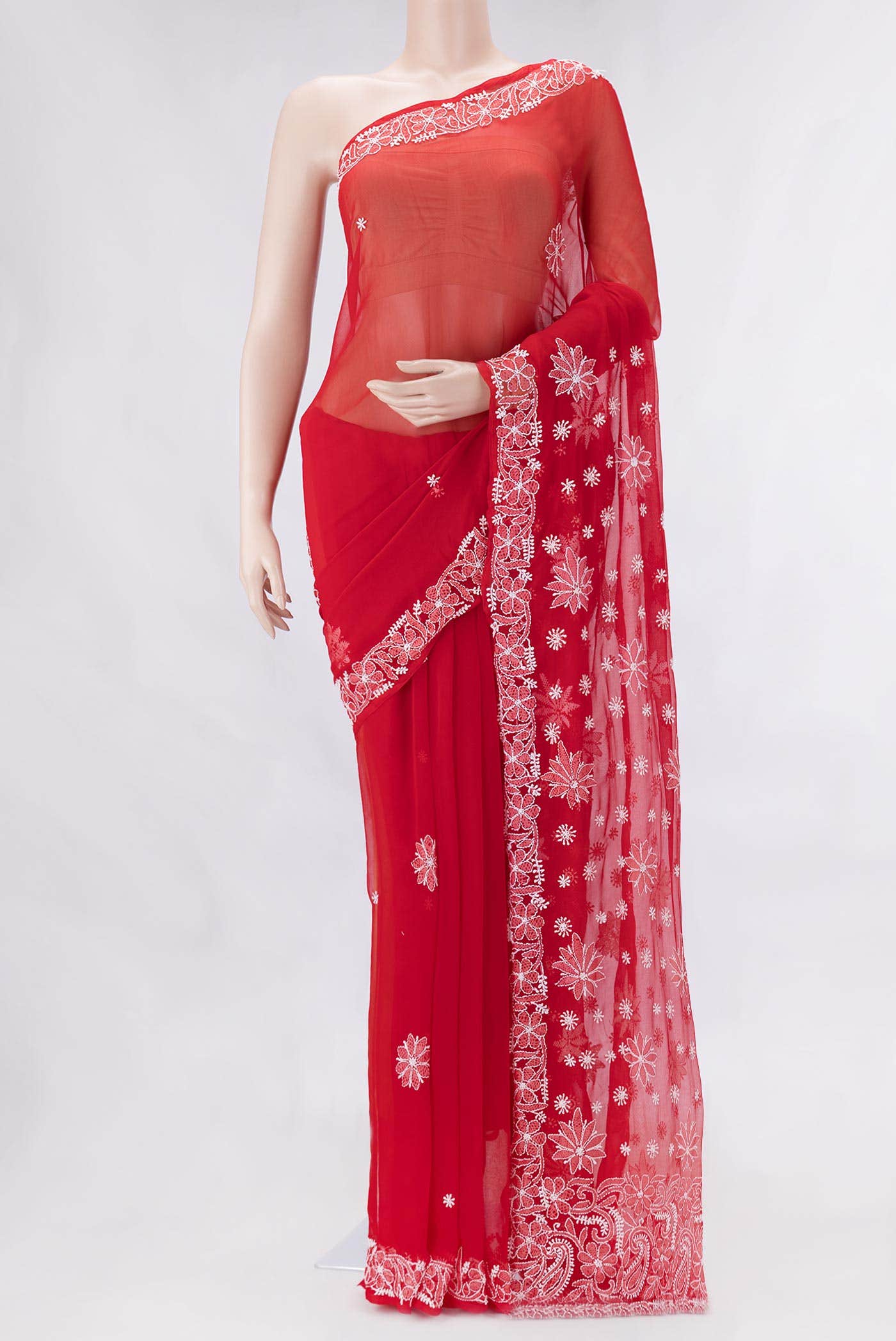 Red Dual Tone Mysore Georgette Saree